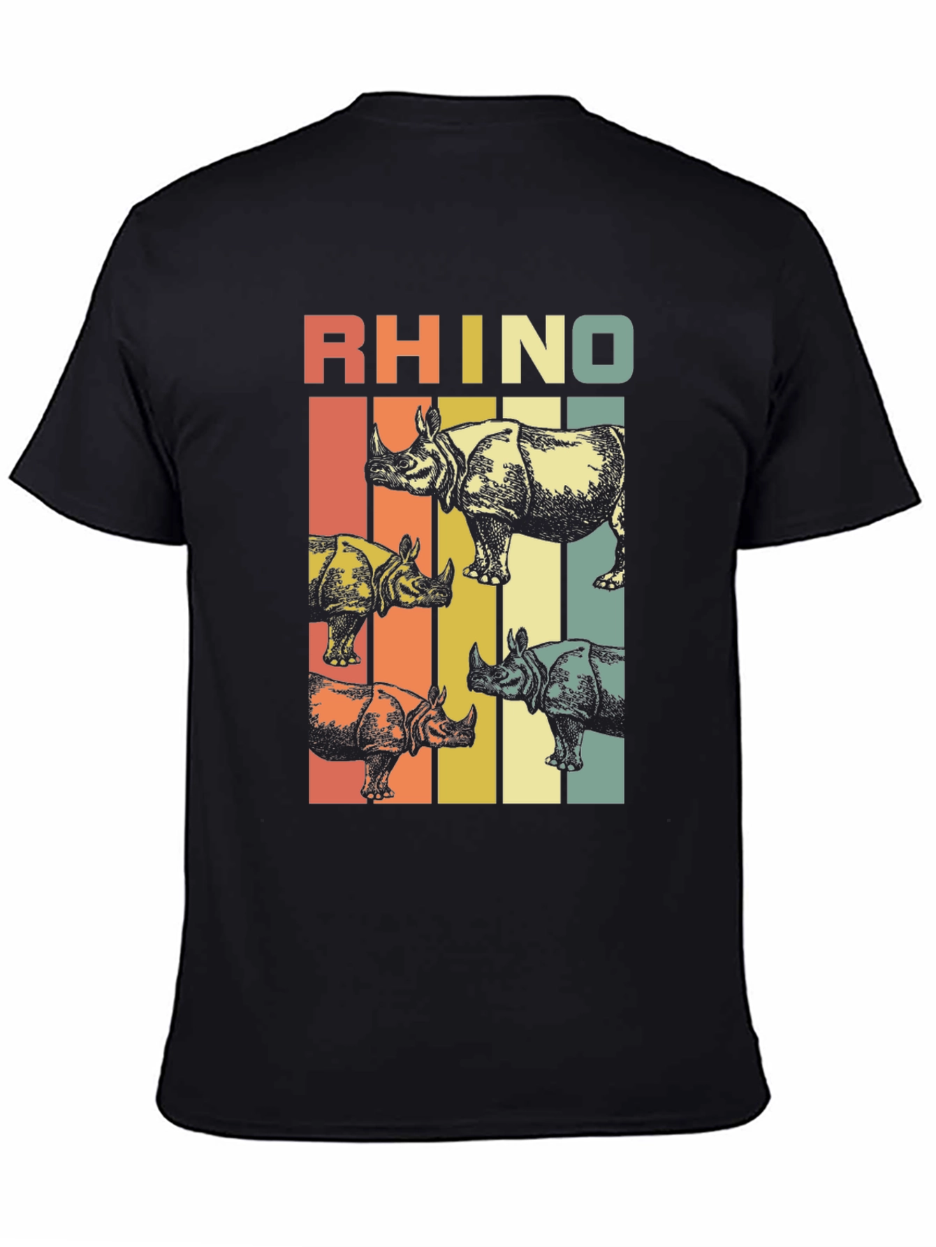 Black Retro Rhino T-Shirt: Vintage Style Animal Tee view 4