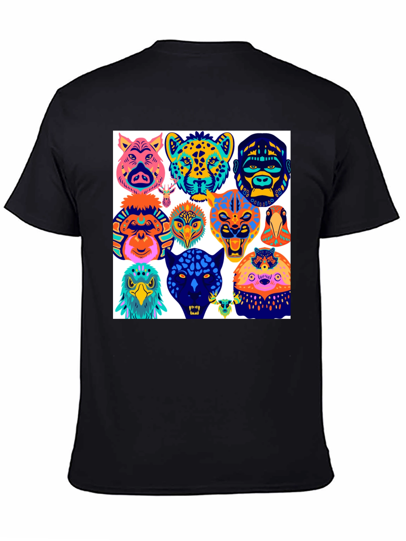 Black Animal Faces Graphic Tee - Modern Abstract Design view 4