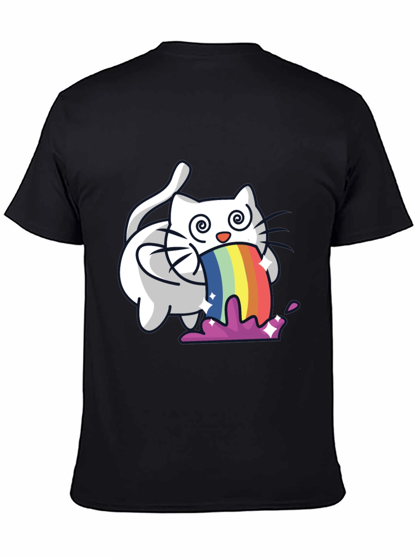 Black Rainbow Puking Cat T-Shirt - Funny Graphic Tee view 4