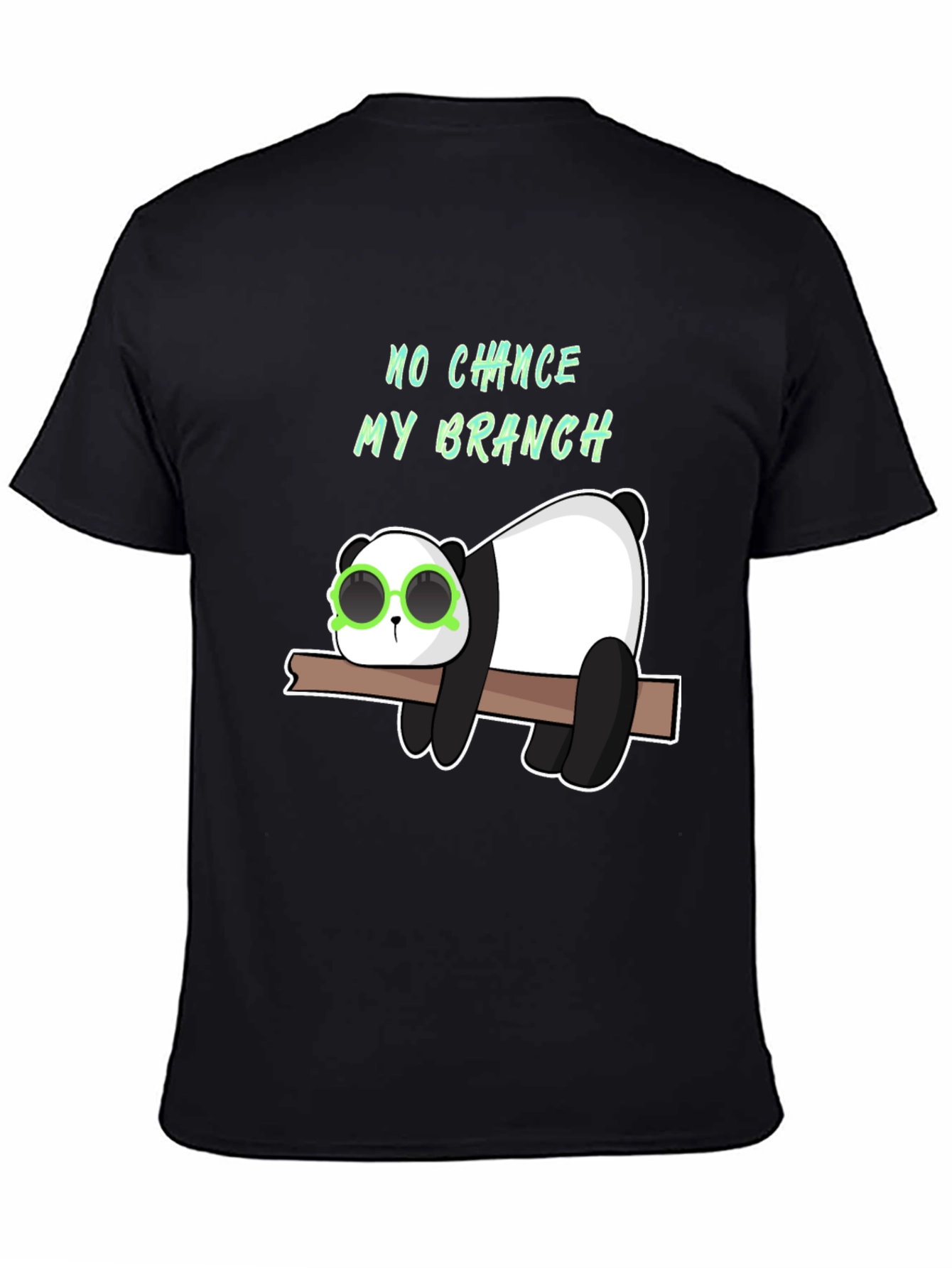 Black Lazy Panda on Branch Graphic T-Shirt view 4