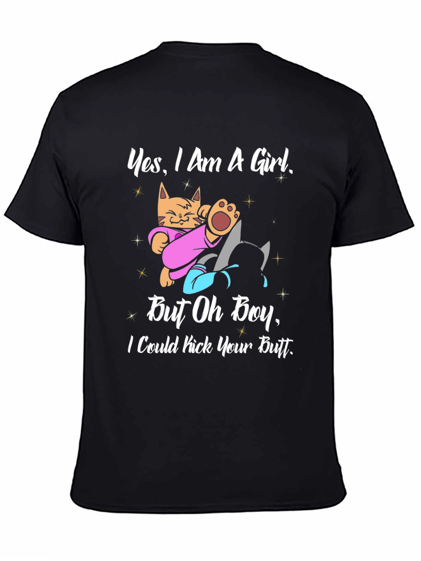 Black Funny Cat Graphic T-Shirt - "Yes I Am A Girl" view 4