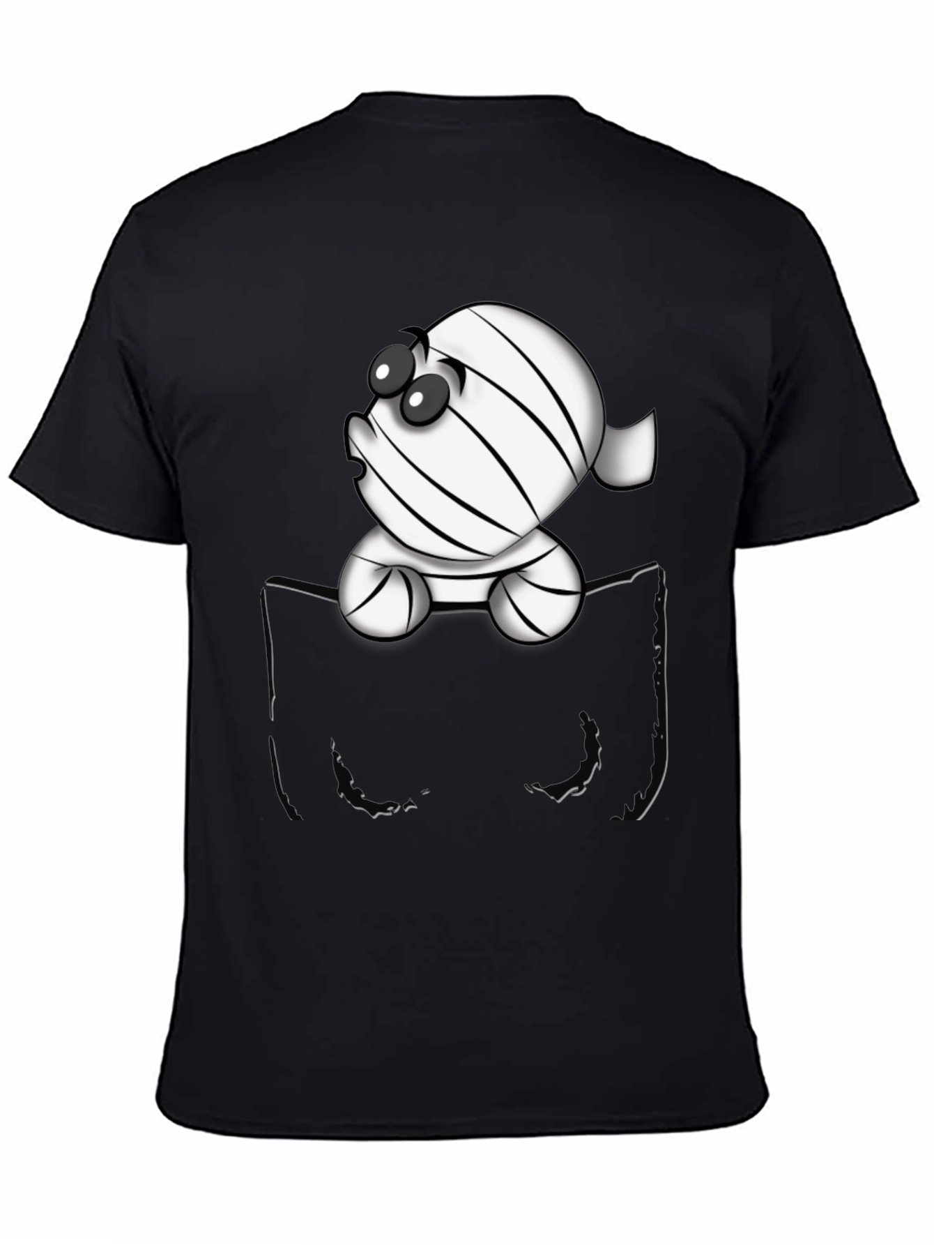 Black Cute Cartoon Mummy in Pocket T-Shirt view 4