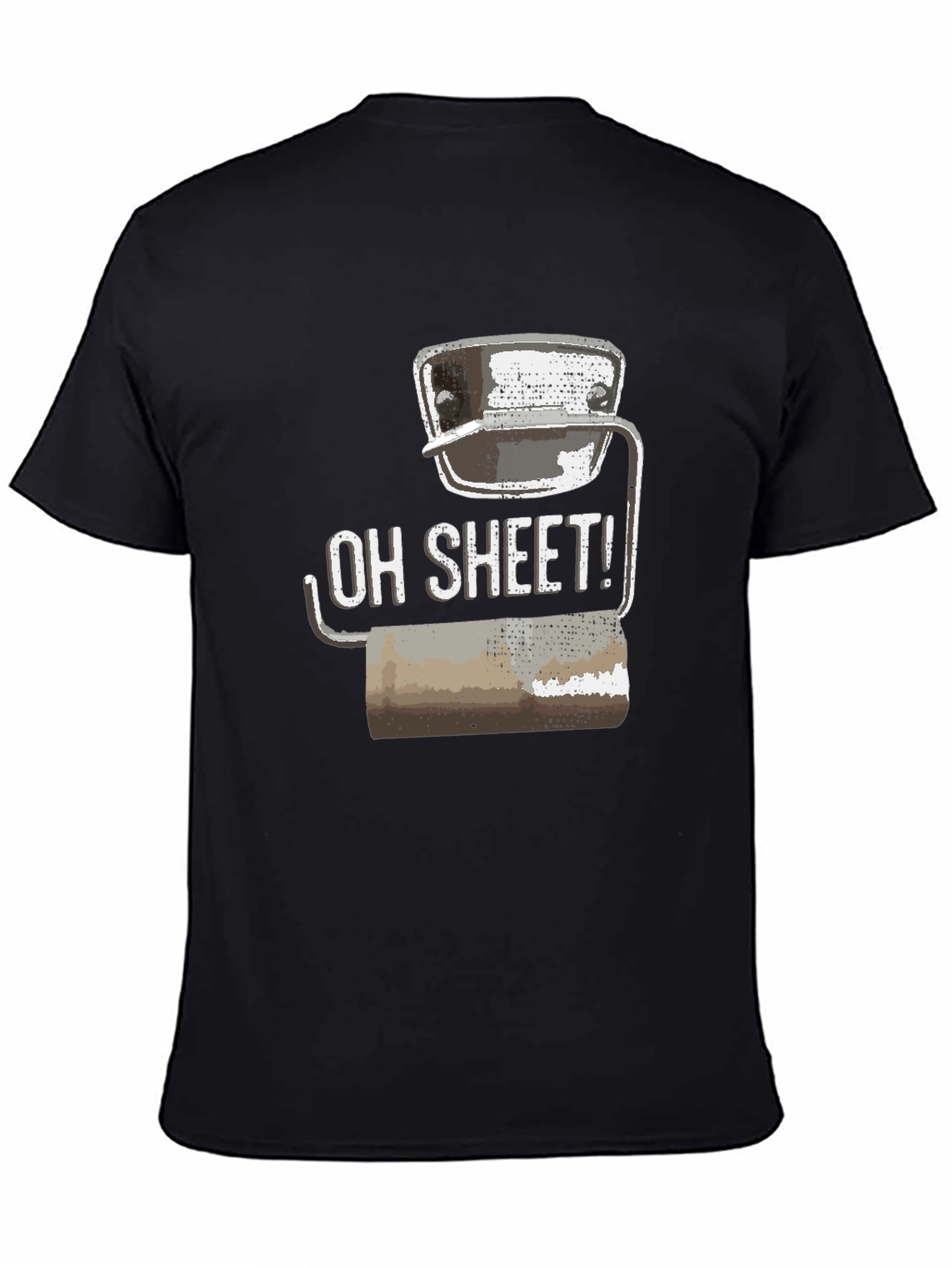 Black Humorous 'Oh Sheet!' Toilet Paper T-Shirt view 4