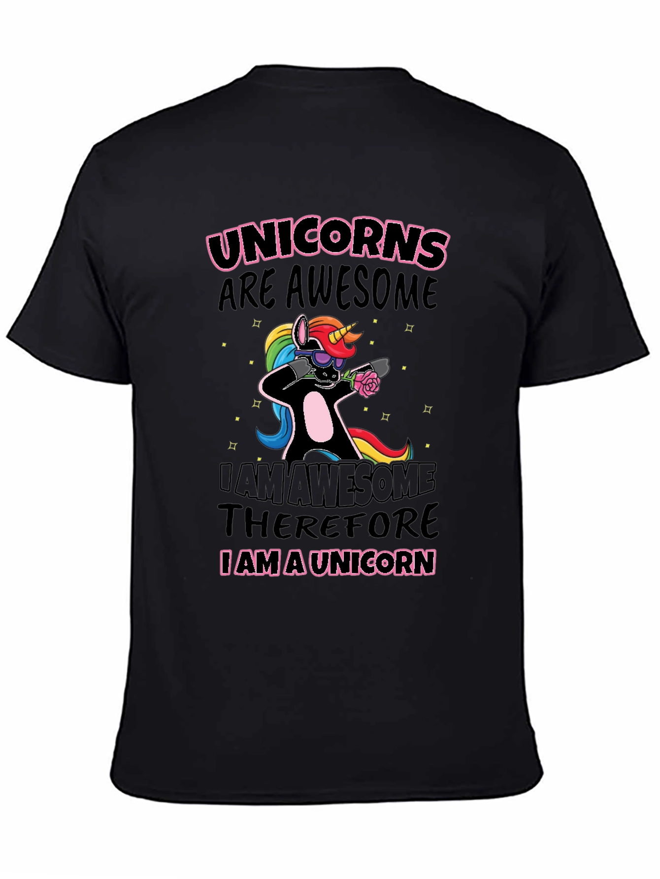 Unicorns Are Awesome Black Graphic T-Shirt - 4