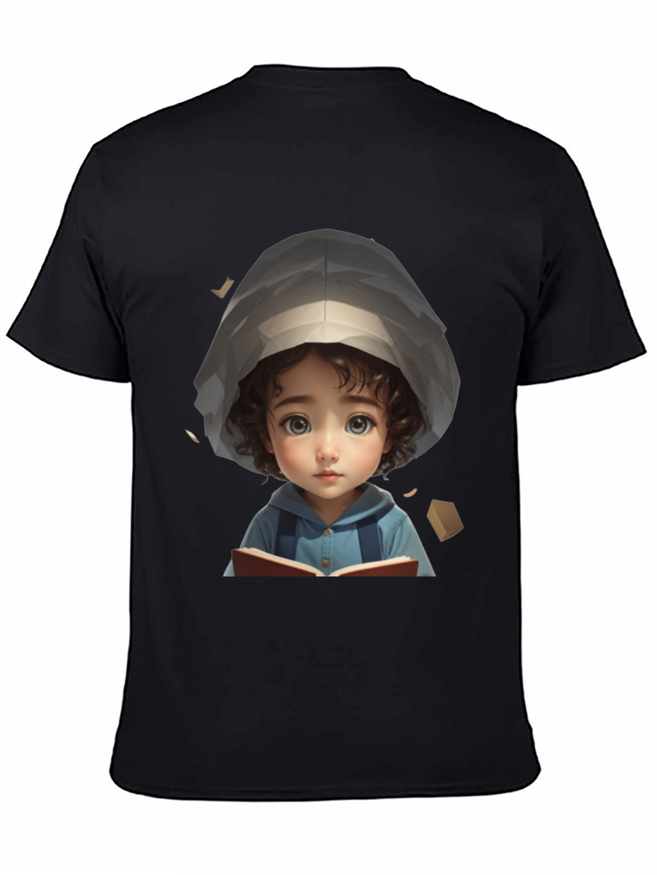 Black Cute Cartoon Girl Reading Book Black T-Shirt view 4