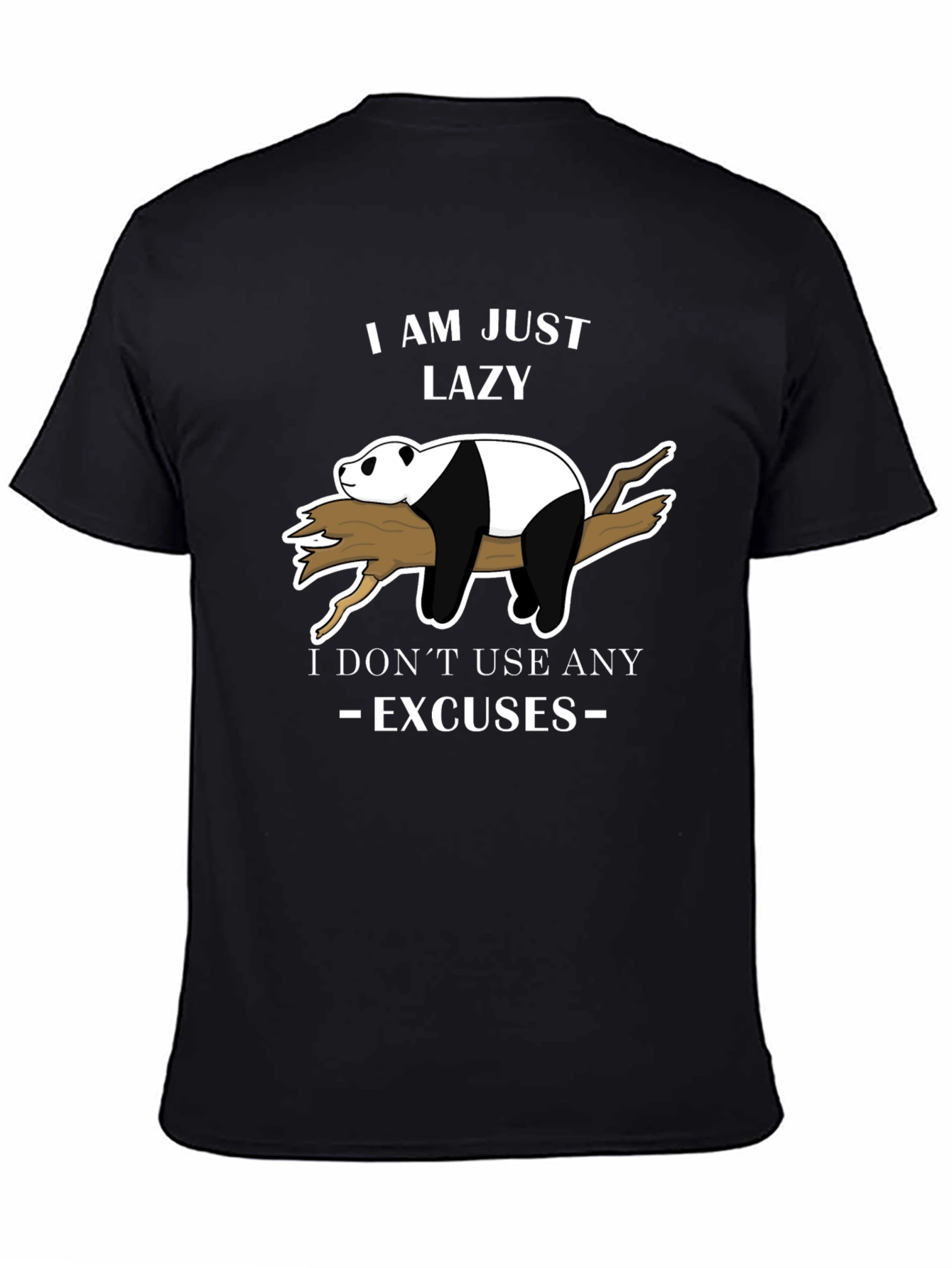 Black Lazy Panda T-Shirt - No Excuses Funny Graphic Tee view 4