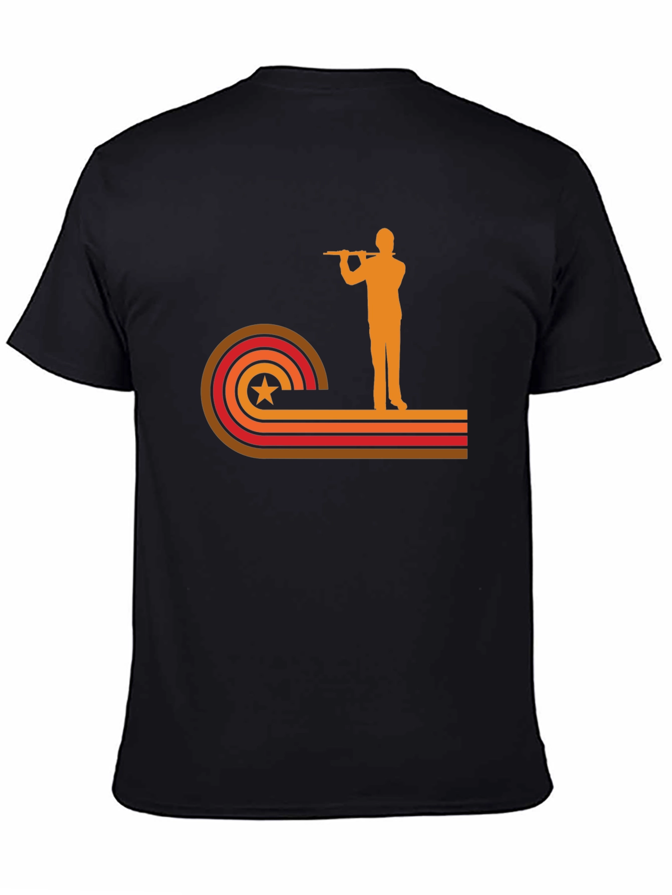 Black Retro Flute Player Graphic Tee view 4