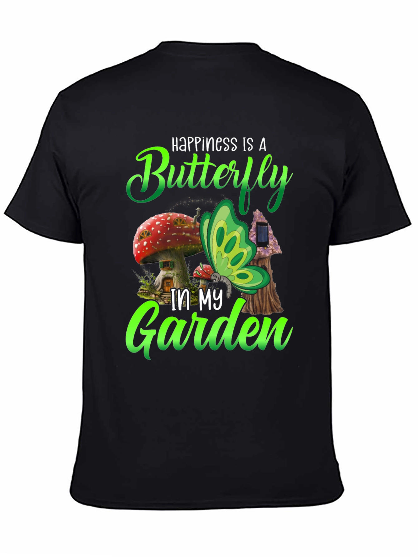 Black Happiness Butterfly Garden Black T-Shirt view 4