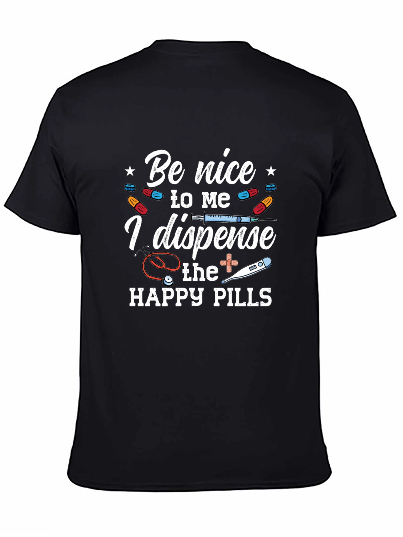 Black Funny "Happy Pills" Graphic T-Shirt view 4
