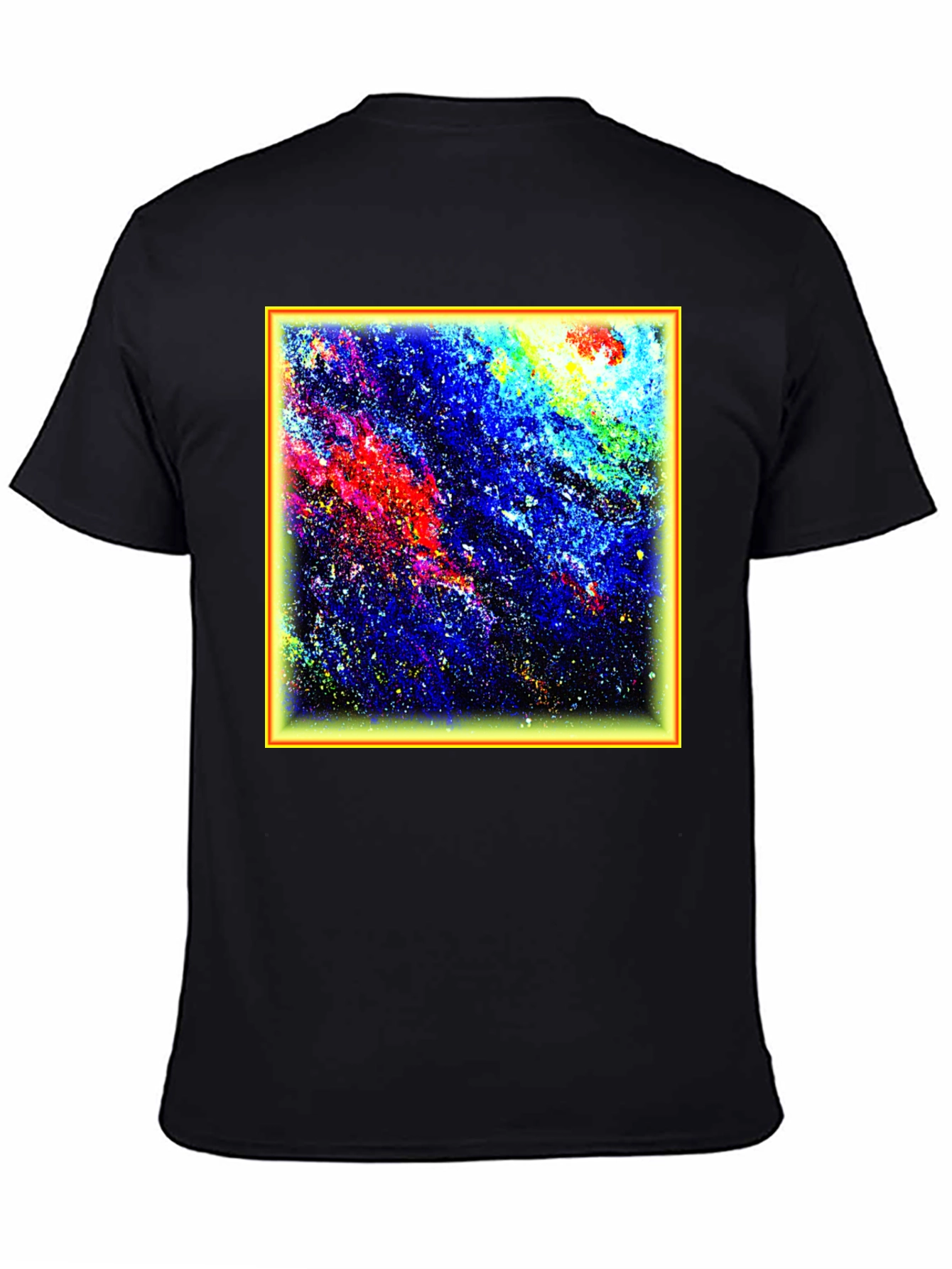 Black Abstract Art T-Shirt - Colorful Galaxy Design view 4