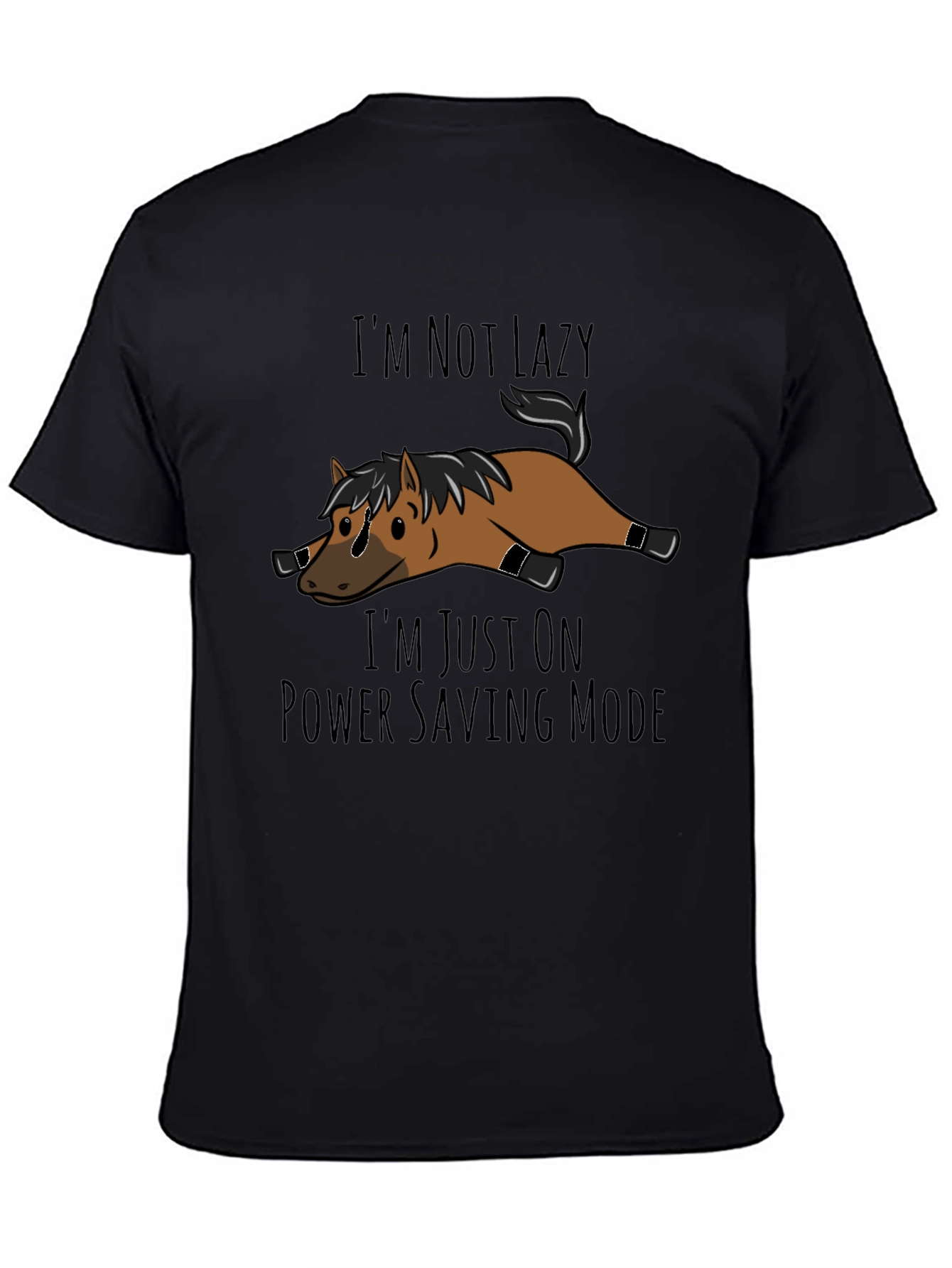 Black Lazy Horse T-Shirt - Power Saving Mode Funny Tee view 4