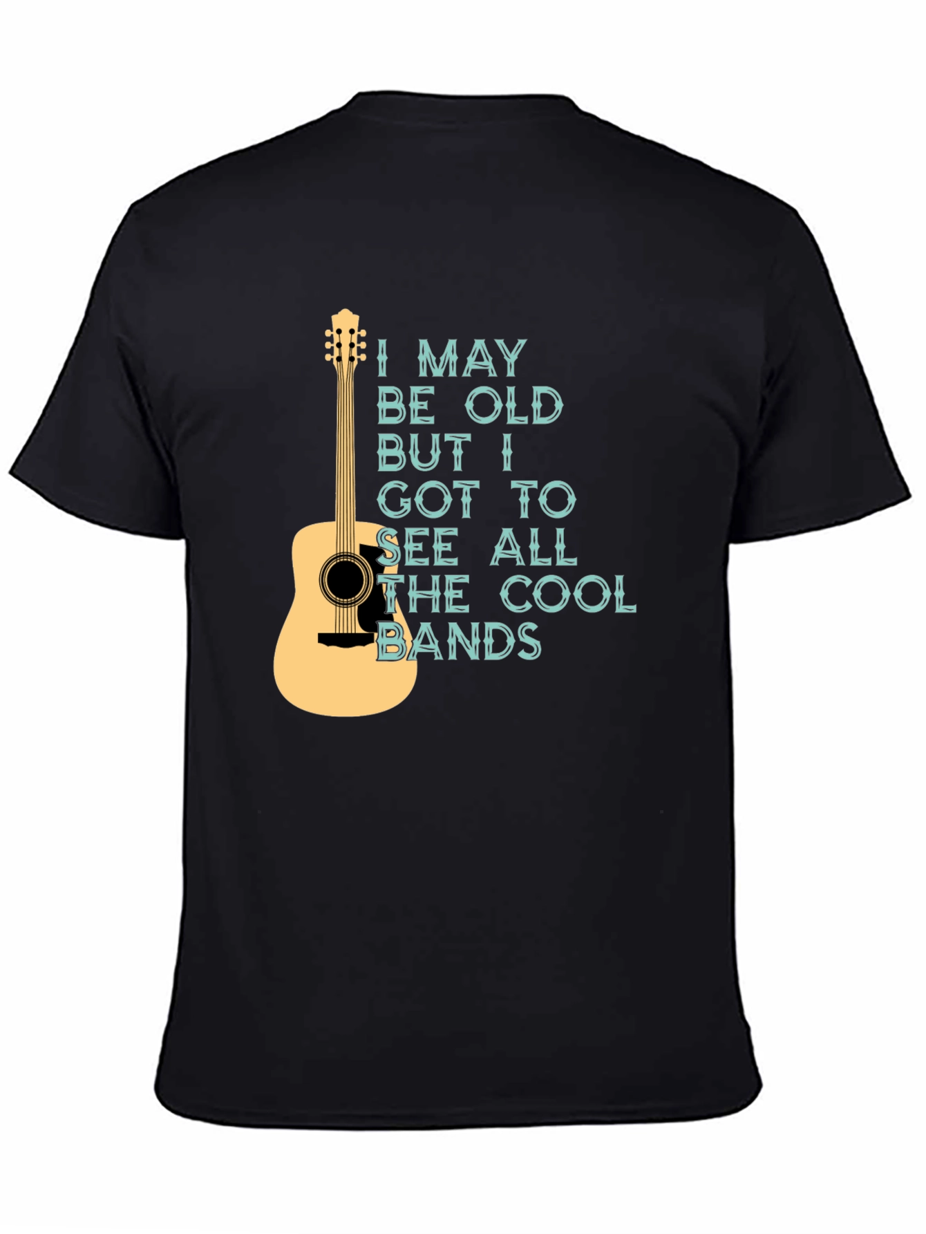 Black Cool Bands Guitar Graphic T-Shirt view 4