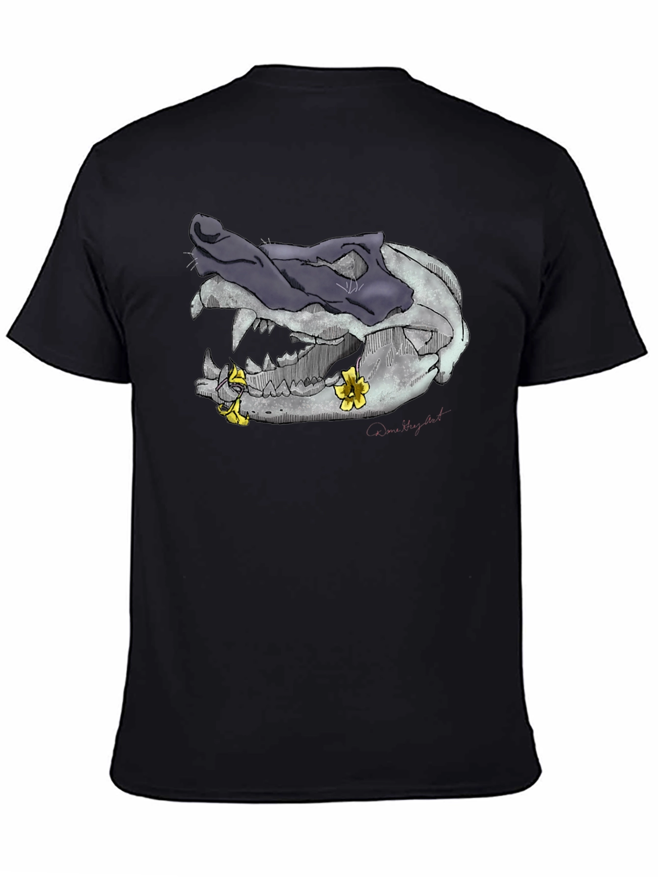 Black Skull and Flowers Graphic Tee - Unique Design view 4