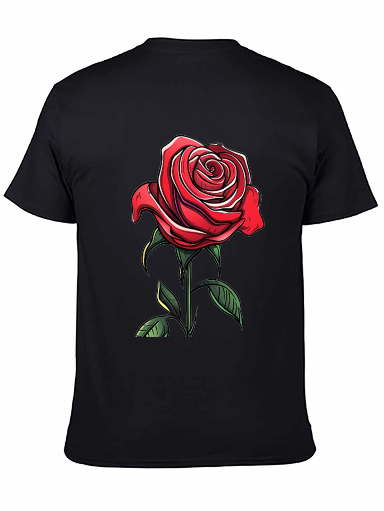 Black Red Rose Graphic Tee - Elegant Floral Design view 4