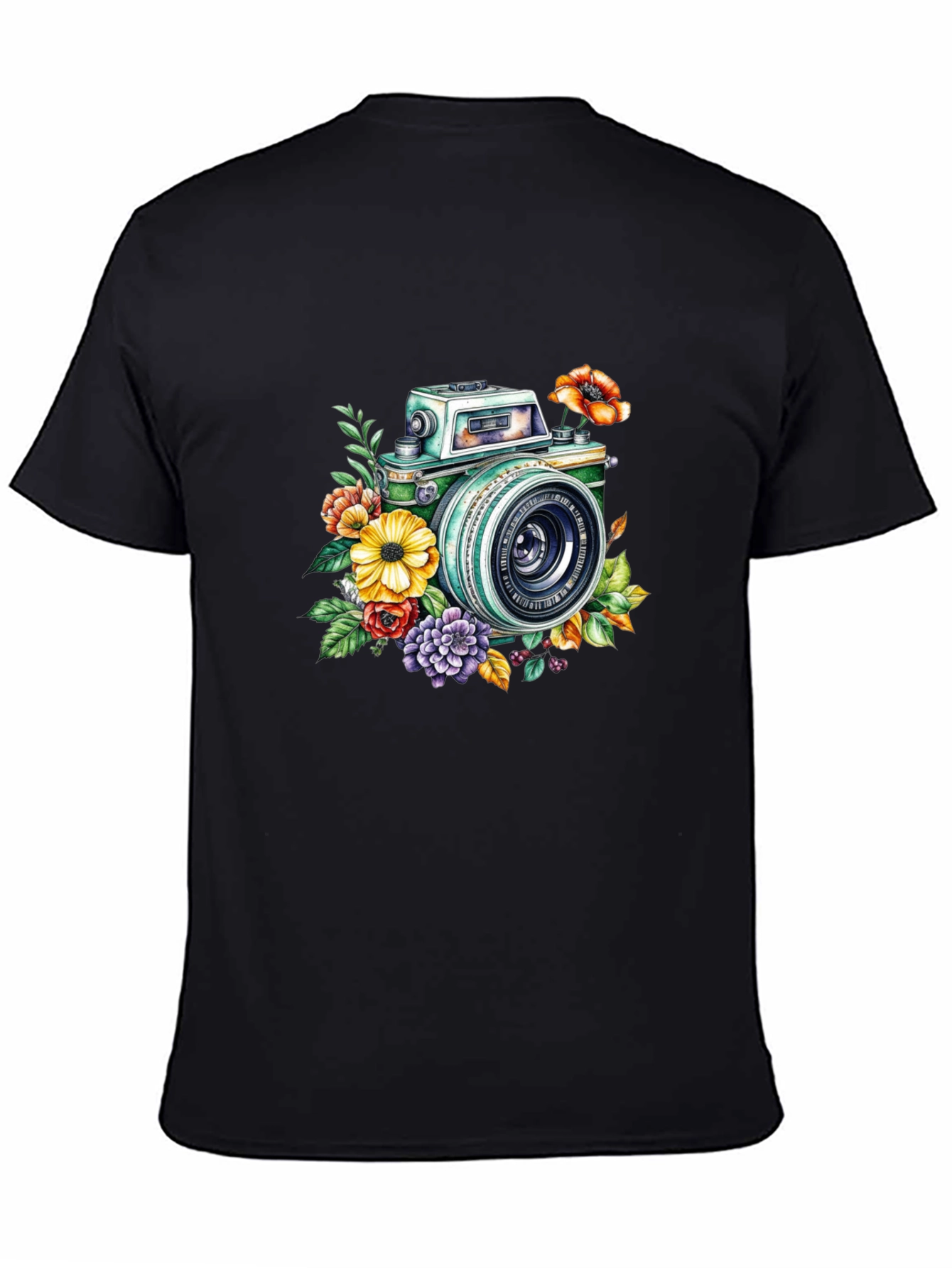 Black Floral Camera Graphic Tee - Vintage Style view 4
