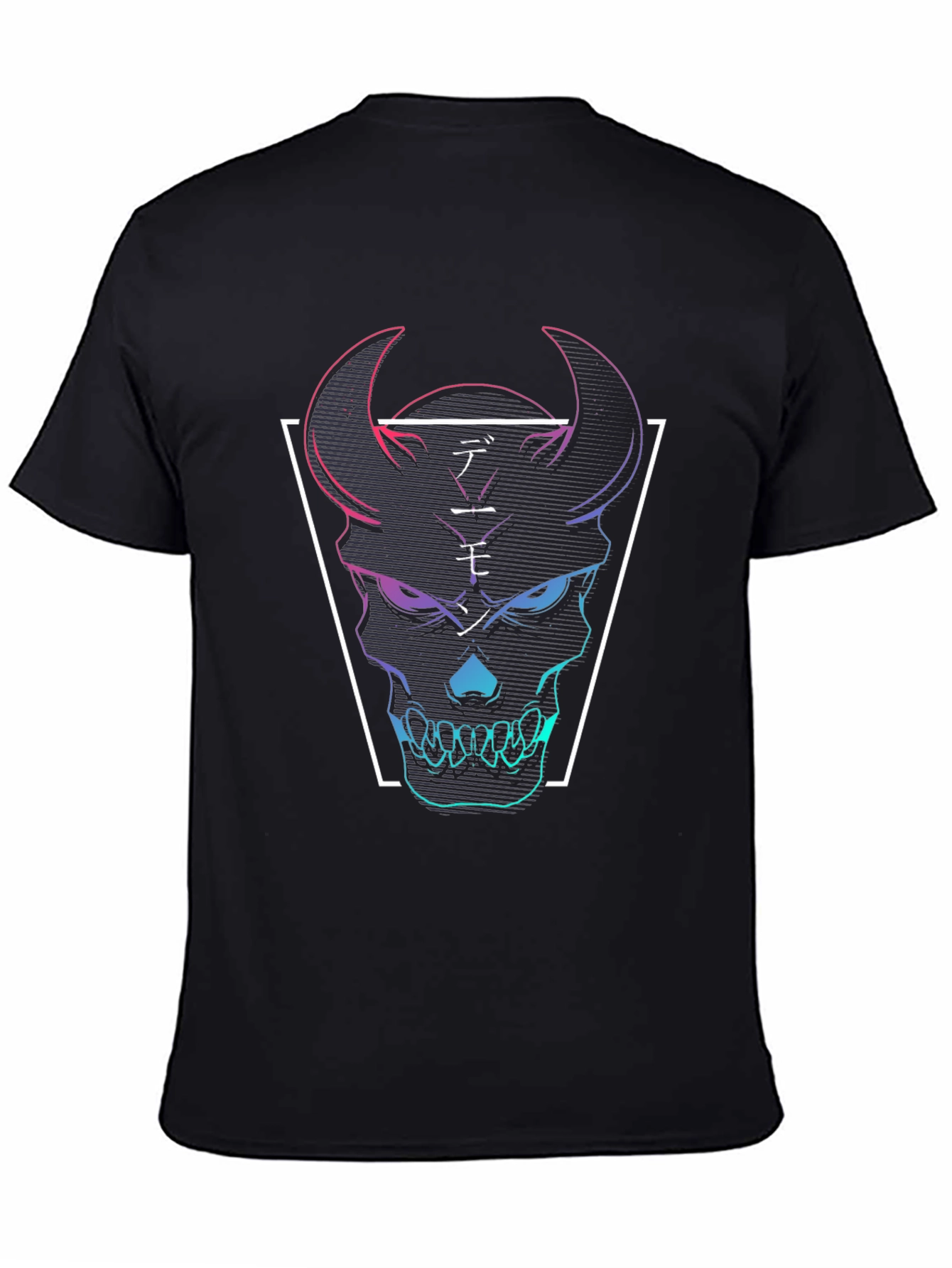 Black Neon Demon Skull Graphic Tee - Black Cotton T-Shirt view 4