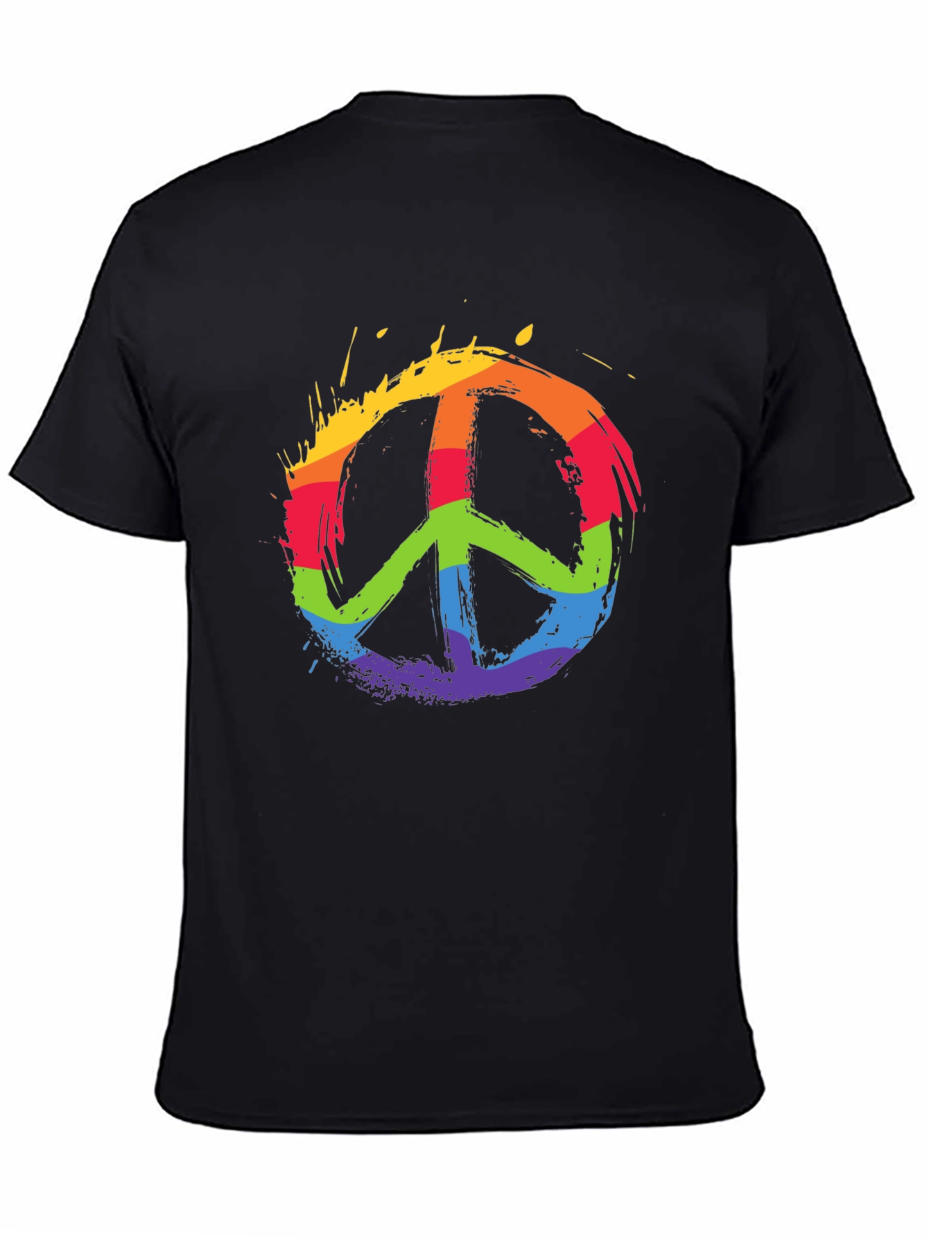 Black Rainbow Peace Sign Graphic T-Shirt view 4