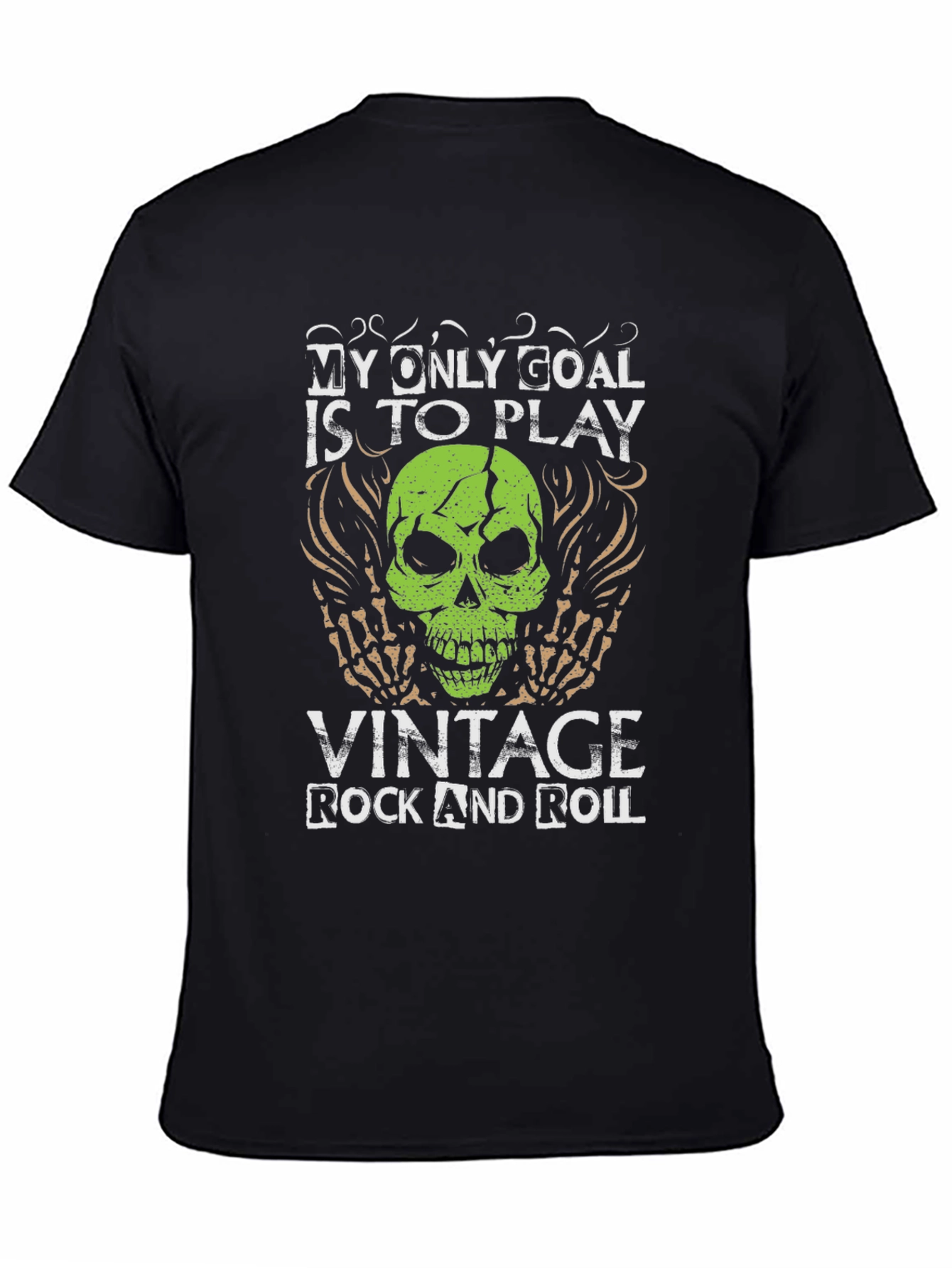 Black Vintage Rock & Roll Skull Graphic Tee view 4