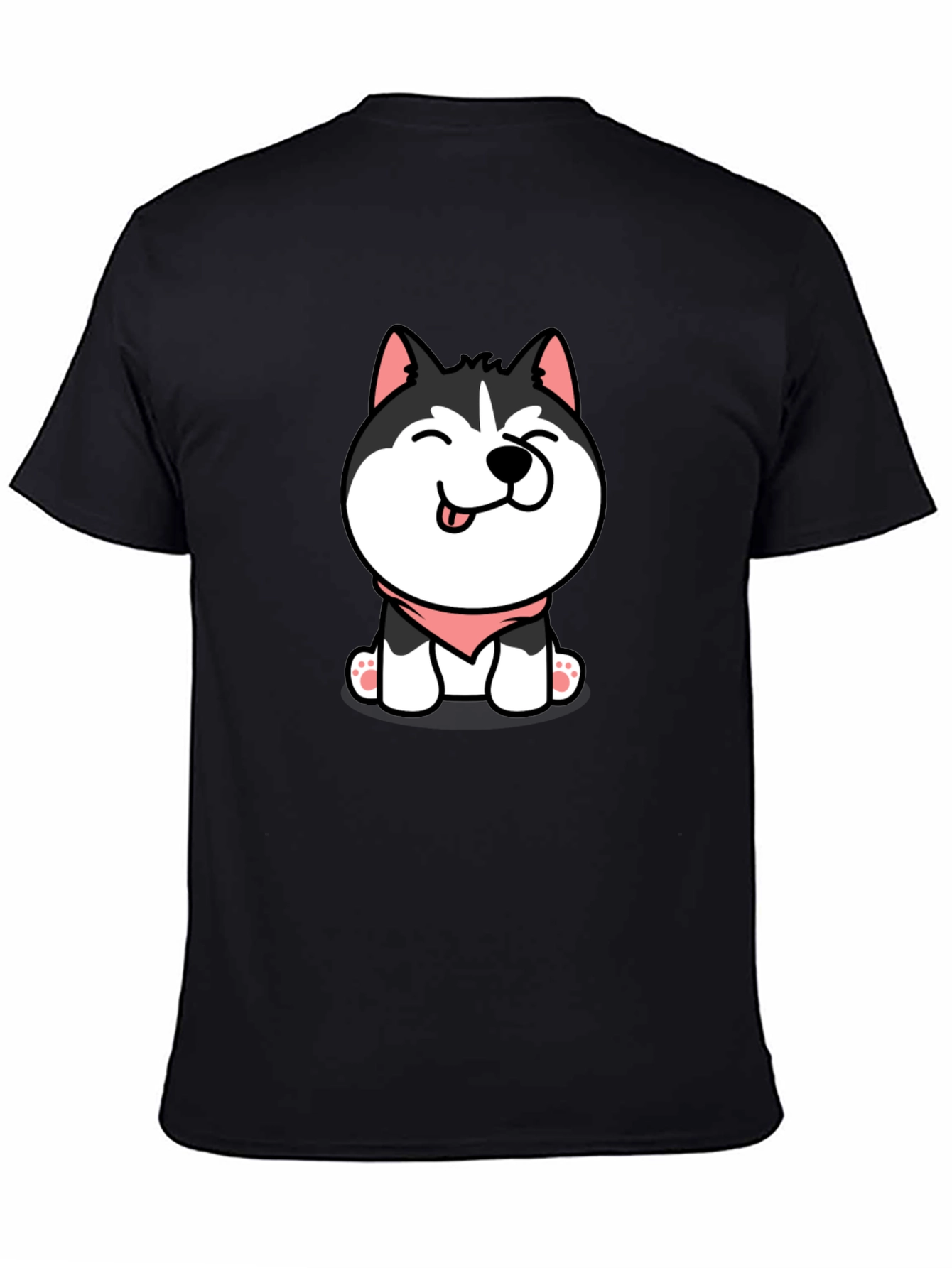 Black Cute Husky Puppy Graphic Tee - Black Cotton T-Shirt view 4