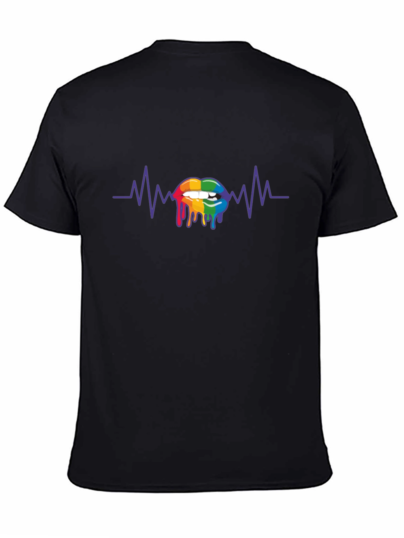 Black Rainbow Lips Heartbeat Graphic Tee view 4