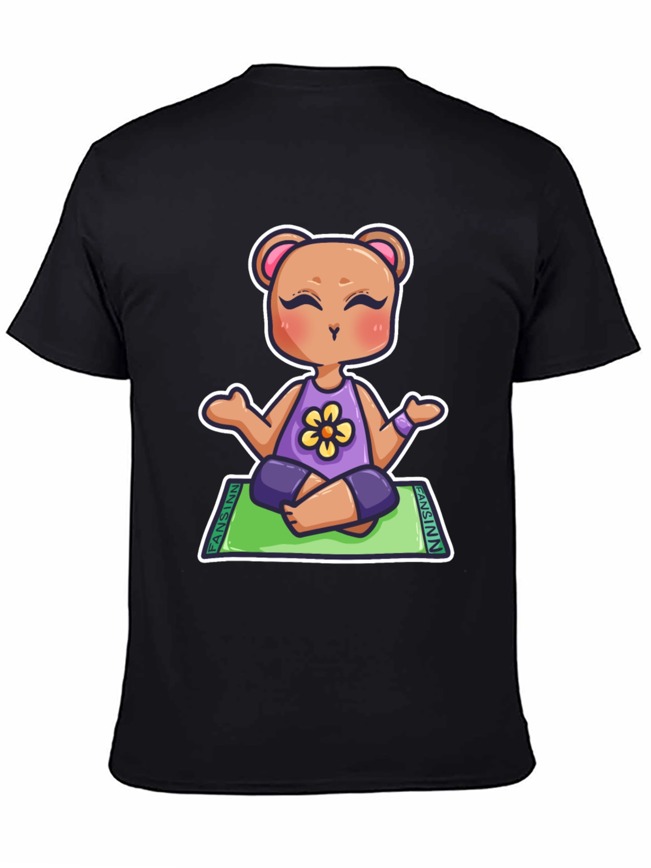 Black Yoga Bear Cartoon T-Shirt view 4