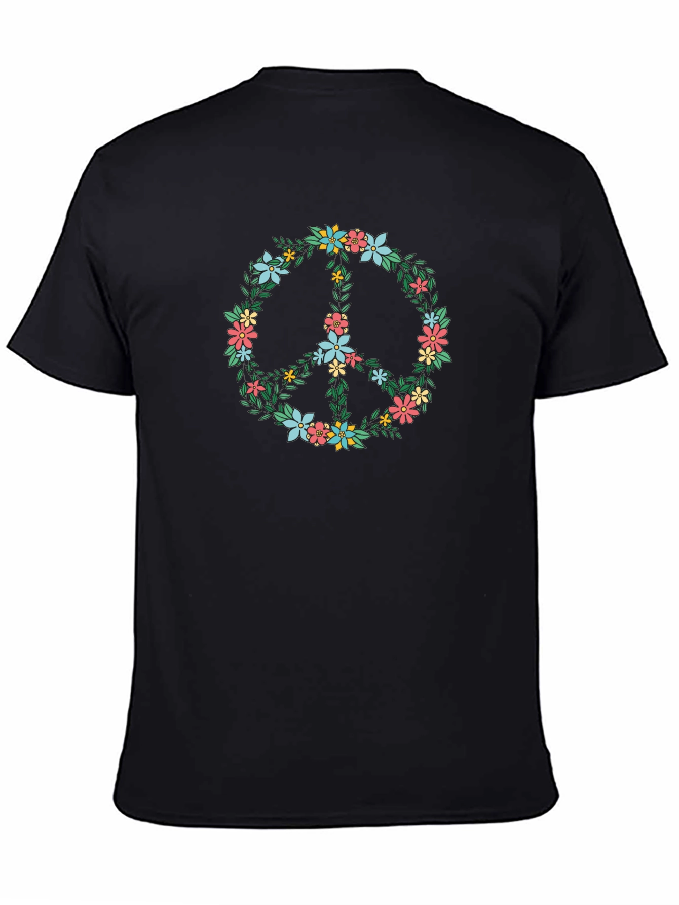 Black Floral Peace Sign Graphic T-Shirt view 4