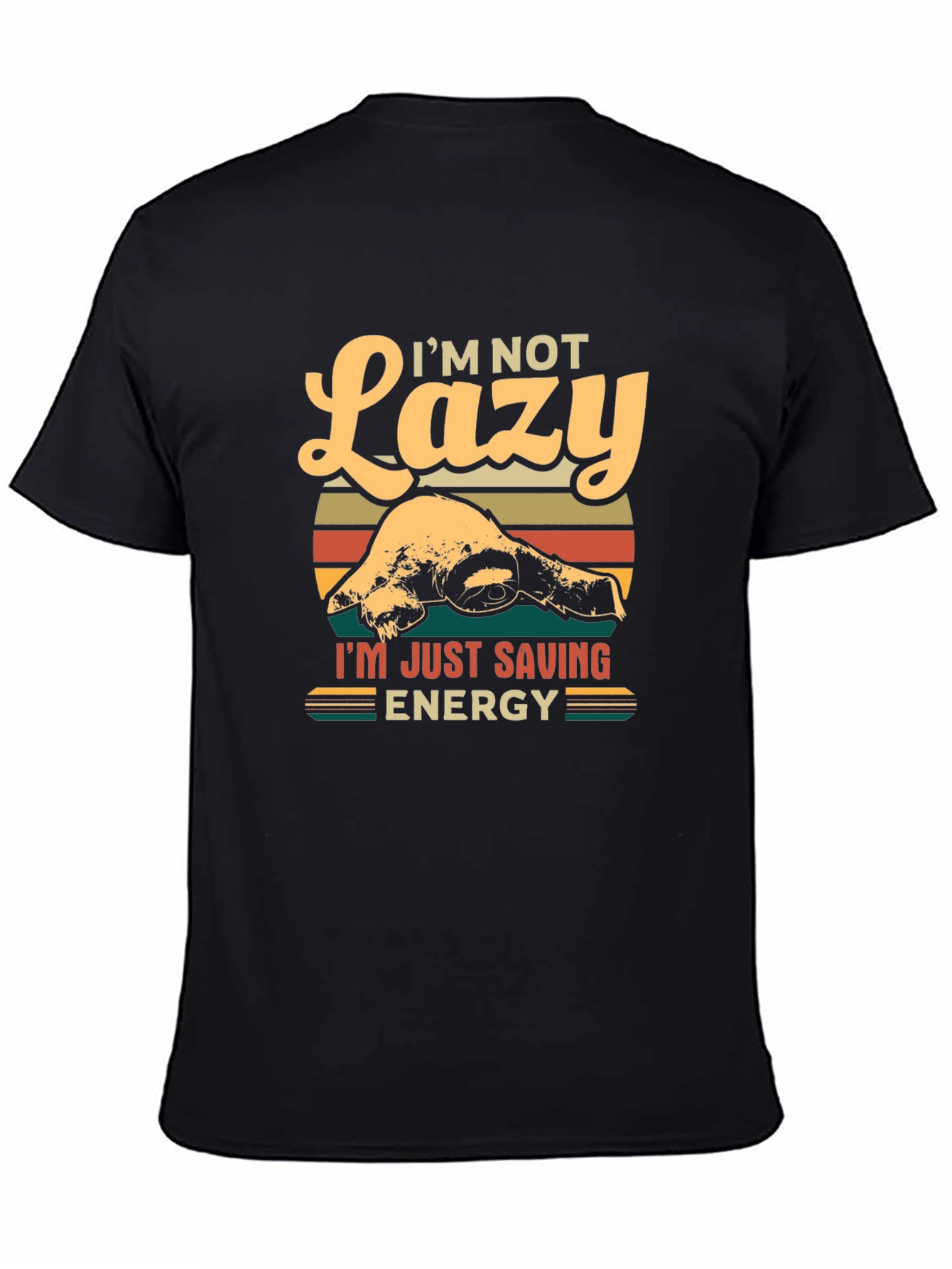 Black Lazy Sloth Energy Saving Graphic T-Shirt view 4