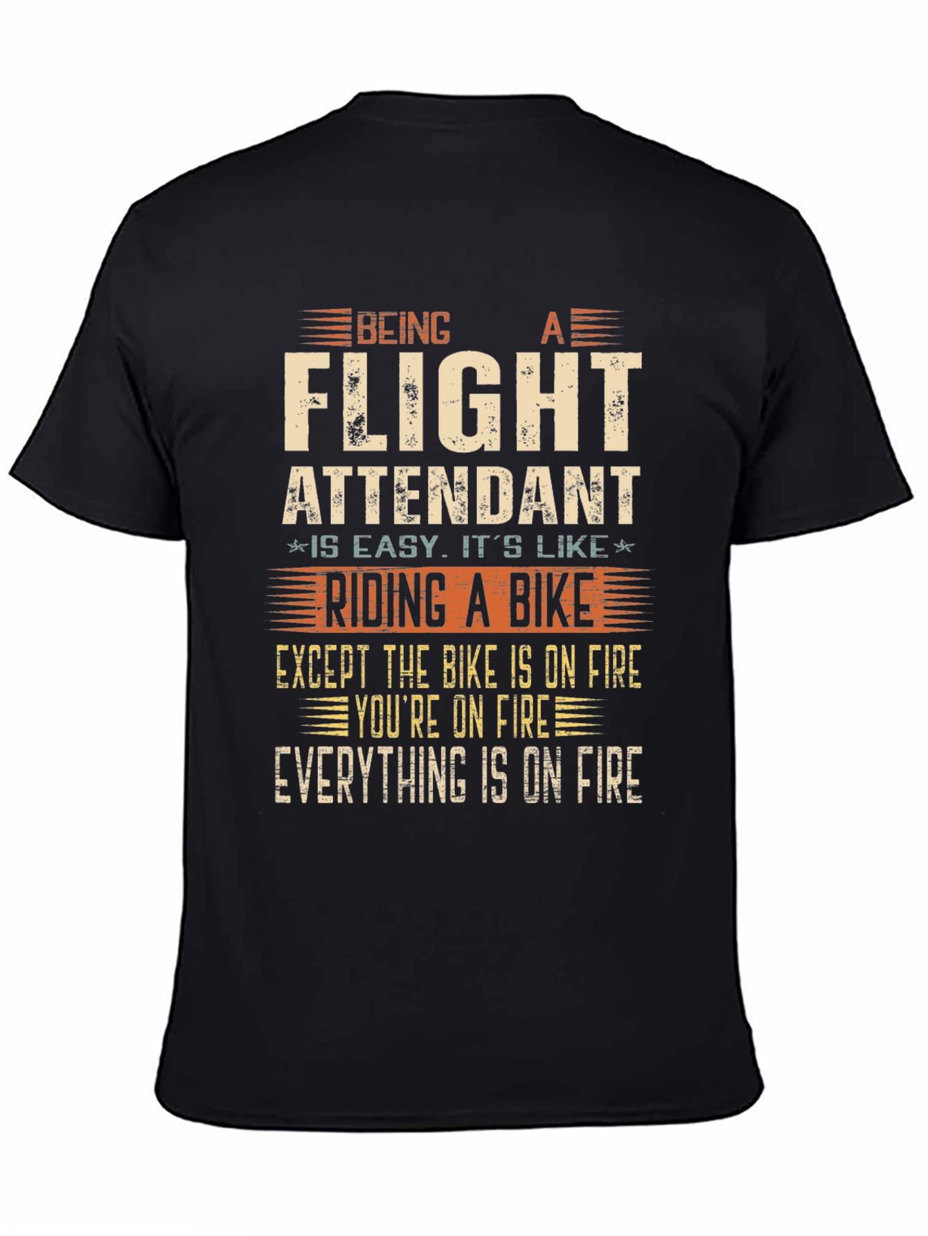 Black Flight Attendant T-Shirt - Riding a Bike on Fire! view 4