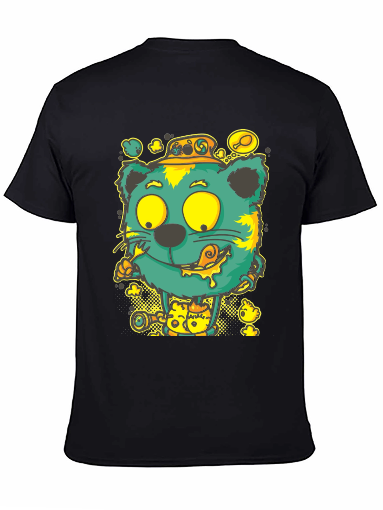 Black Cartoon Cat Graphic Tee view 4
