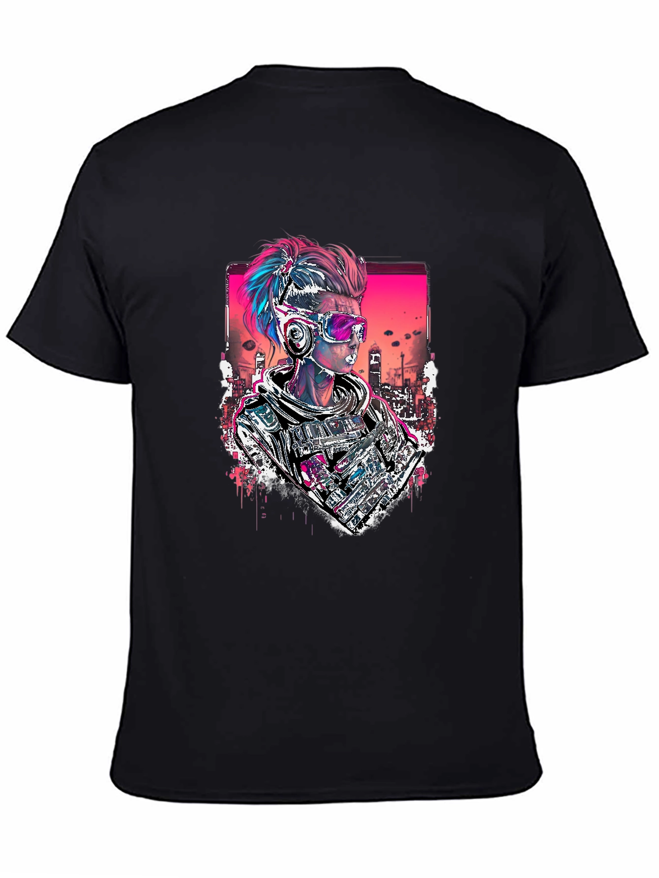 Black Cyberpunk Soldier Graphic Black Tee view 4