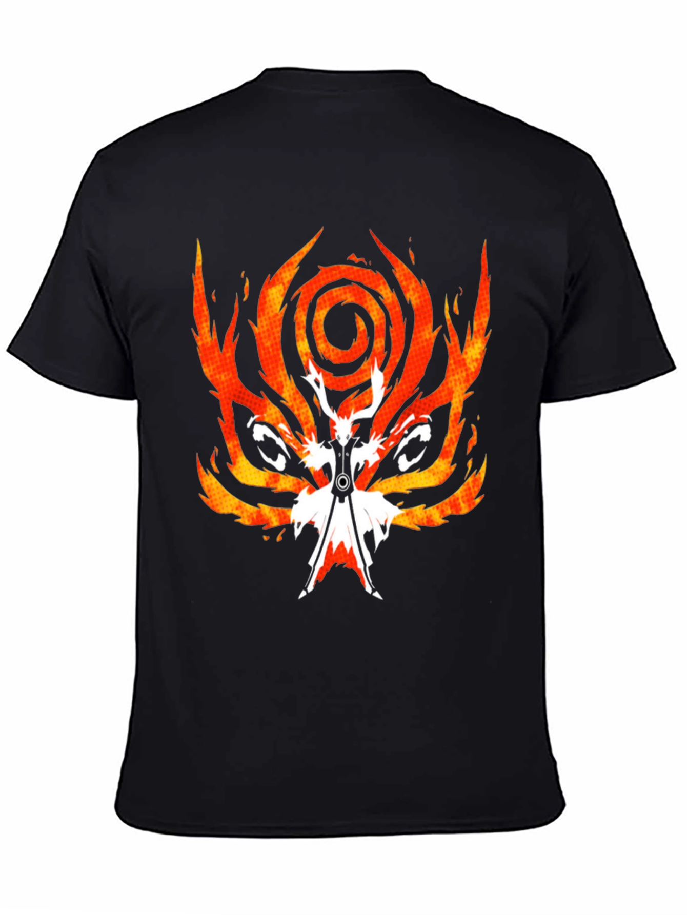 Black Fiery Anime Graphic Tee - Black Cotton Blend view 4
