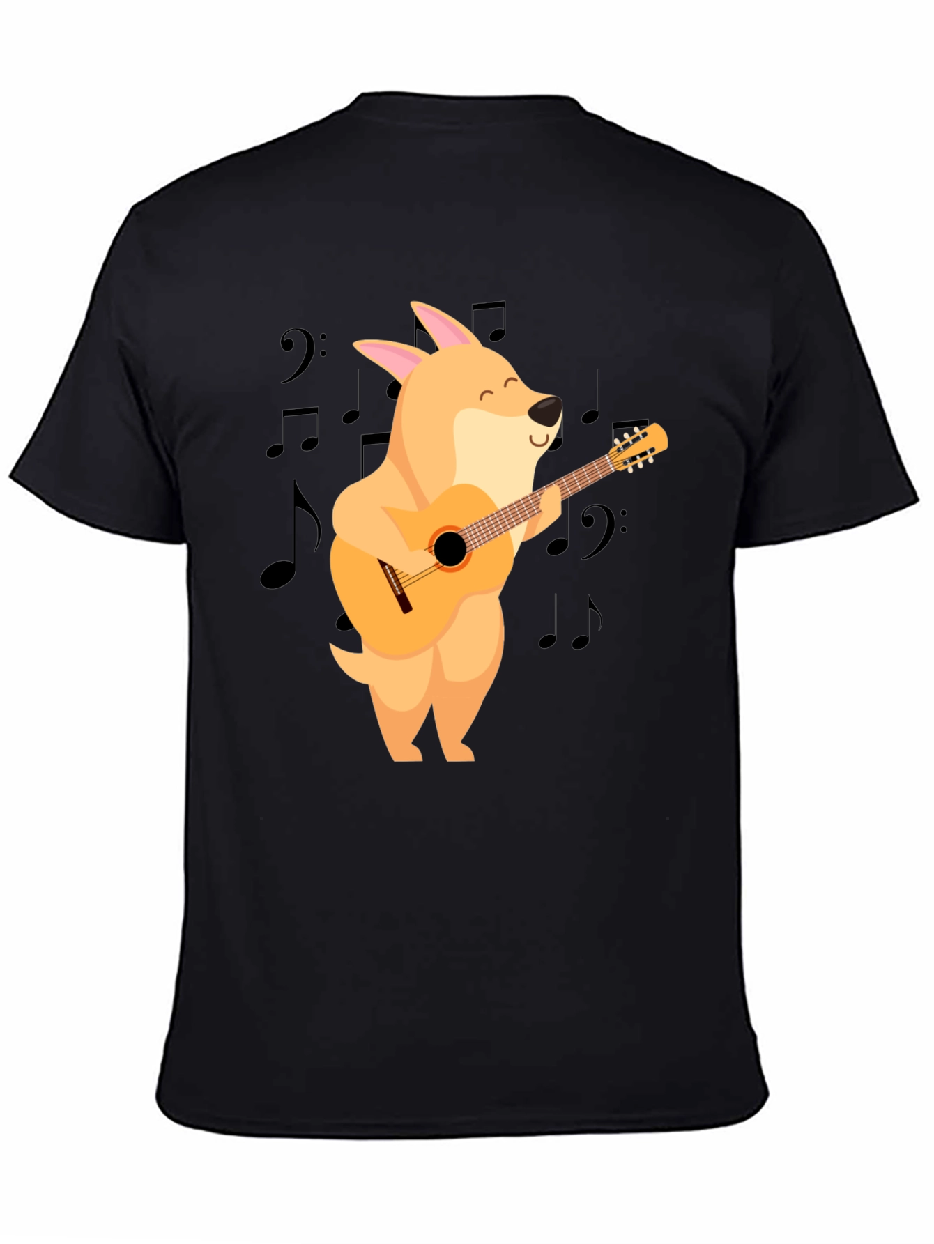 Black Dog Playing Guitar Black T-Shirt view 4
