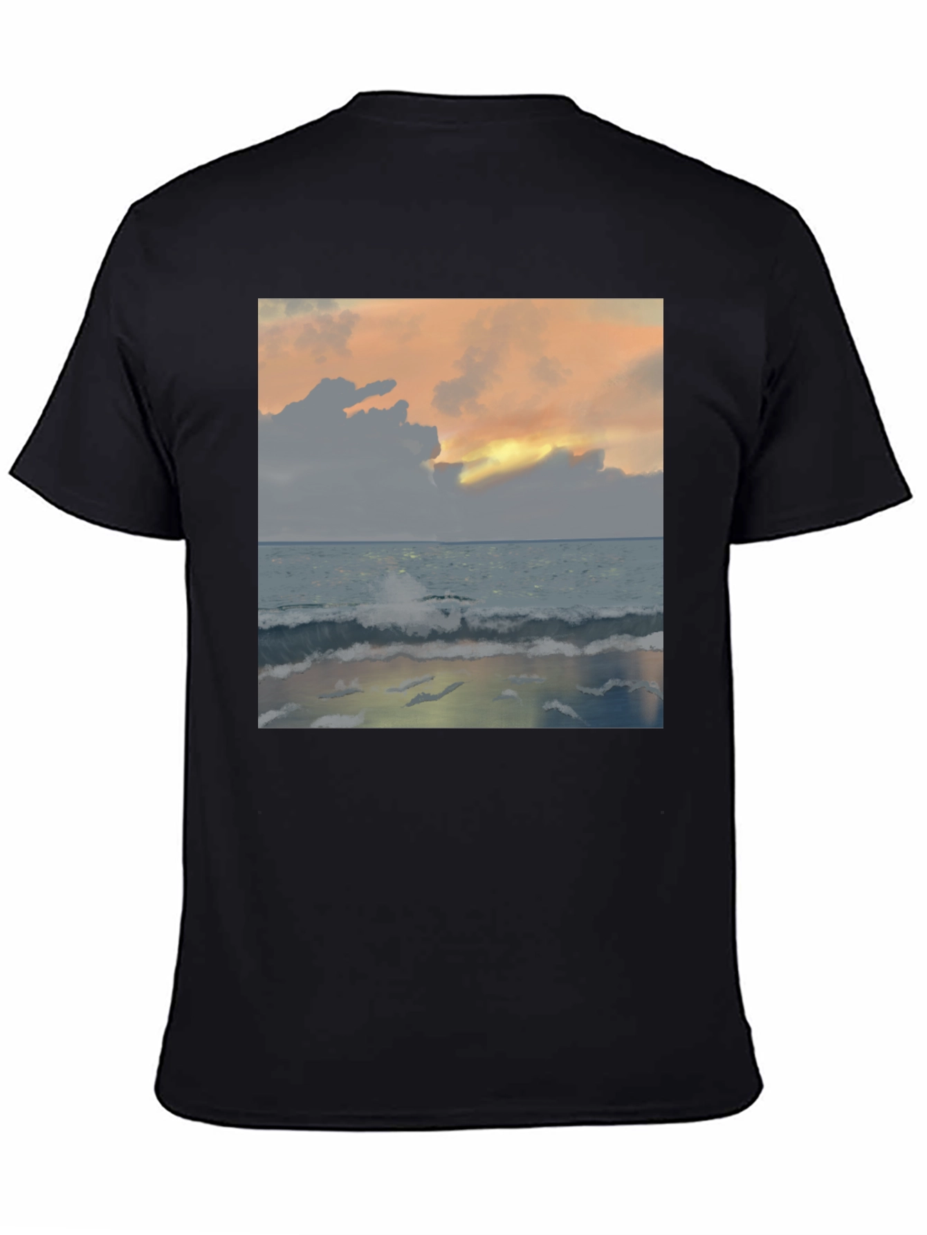 Black Ocean Sunset T-Shirt - Black Crew Neck view 4