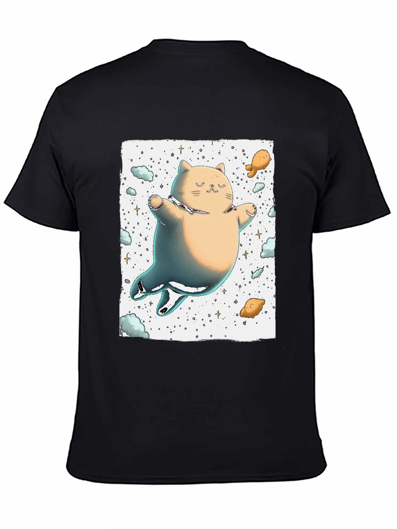 Black Space Cat T-Shirt - Adorable Feline in the Cosmos! view 4