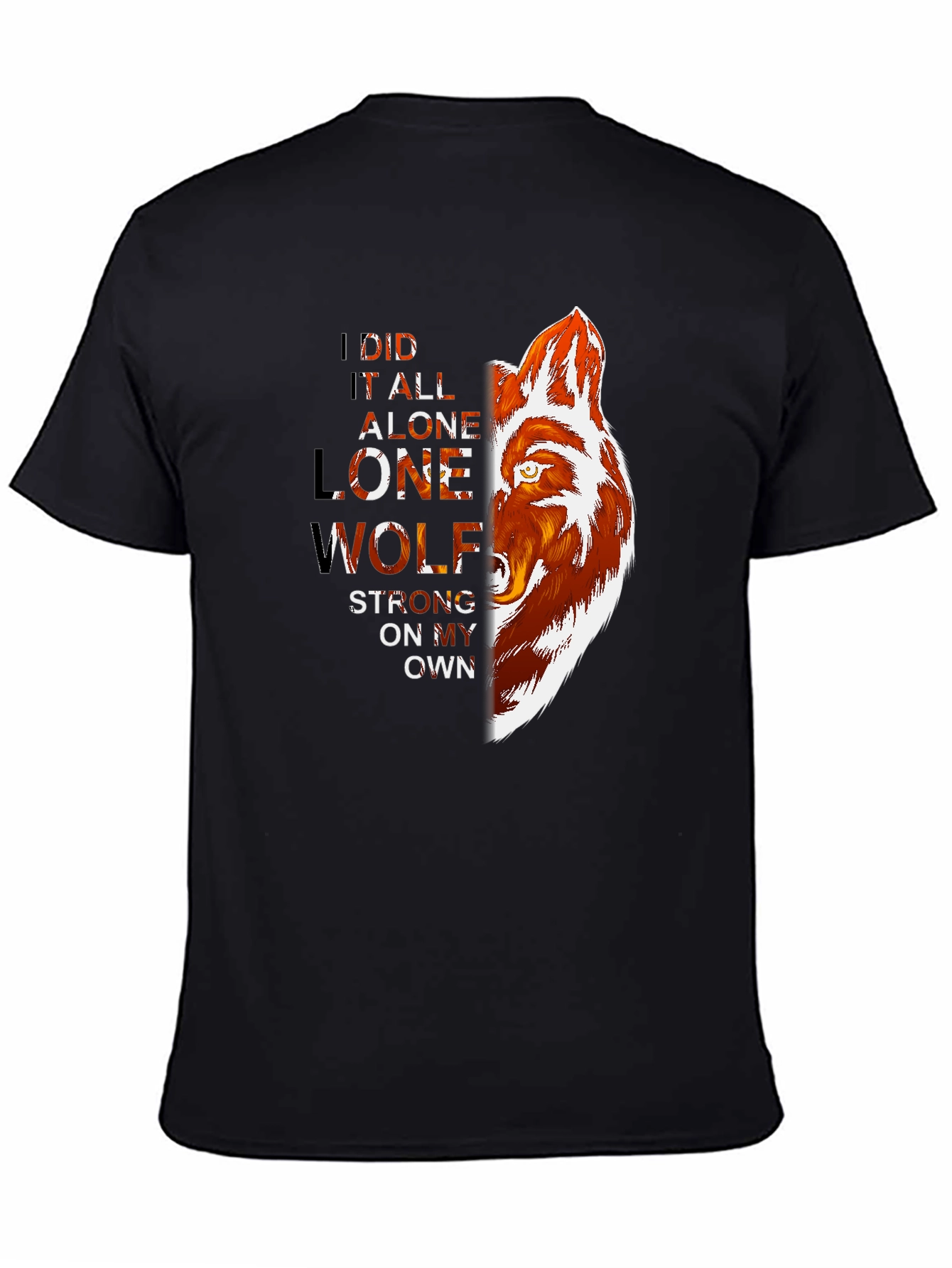 Black Lone Wolf Graphic Print T-Shirt - Strong, Independent Style view 4