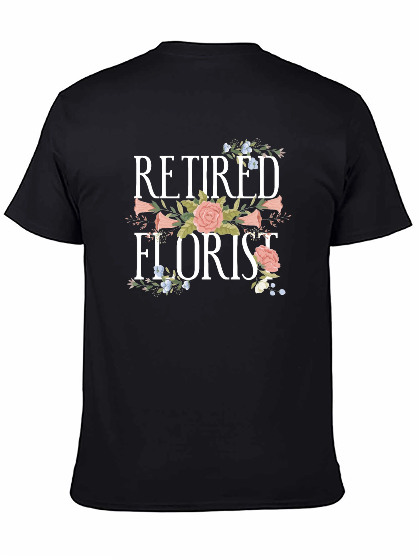 Black Retired Florist T-Shirt, Floral Design view 4