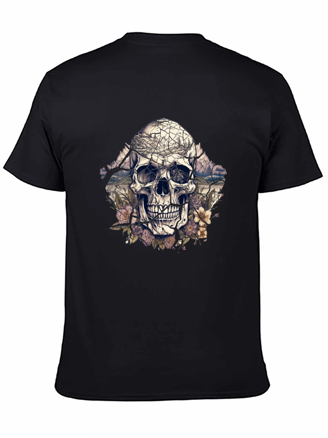 Black Floral Skull Graphic Tee - Unique Design view 4