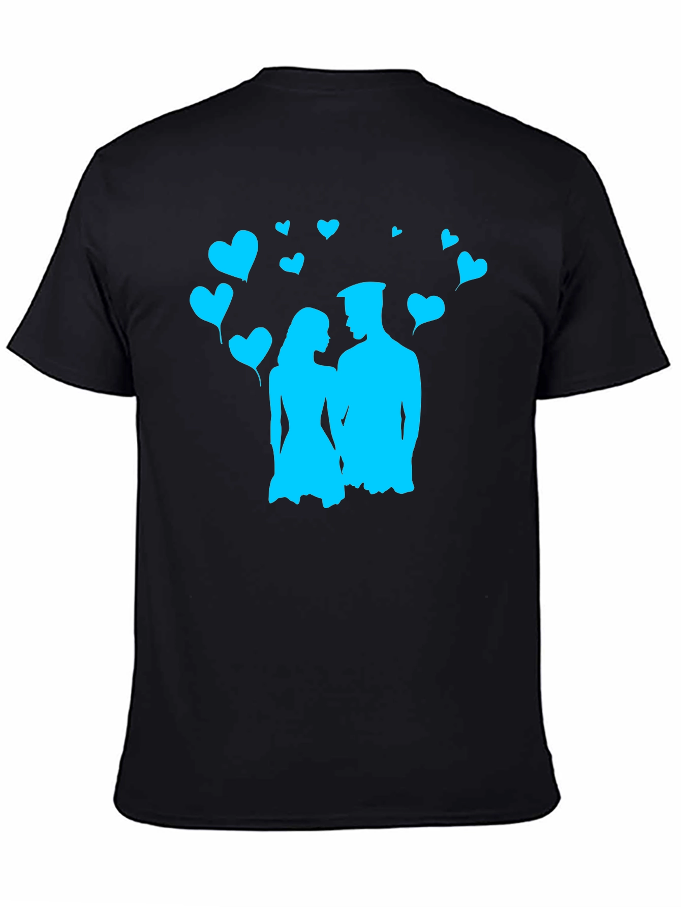 Black Couple's Love T-Shirt - Black with Blue Heart Design view 4