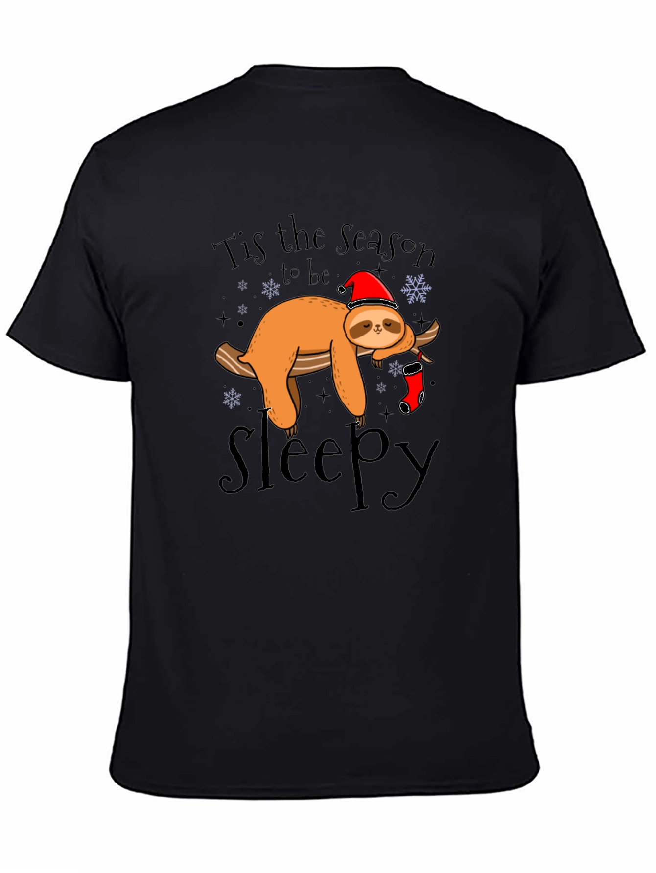 Black Tis the Season to be Sleepy Sloth Graphic T-Shirt view 4