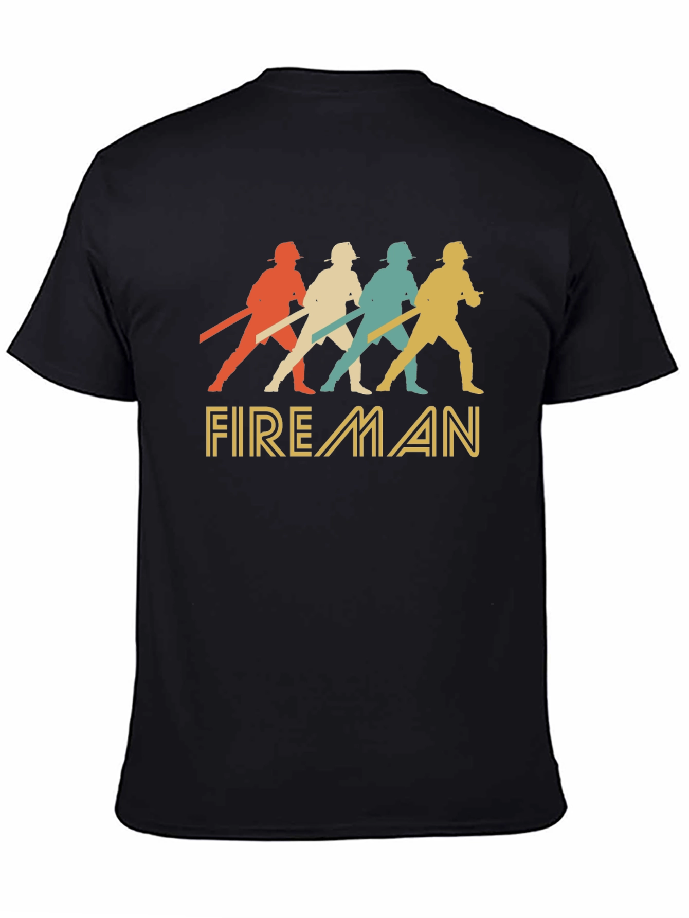 Black Retro Fireman Graphic Tee - Vintage Style Firefighter Shirt view 4