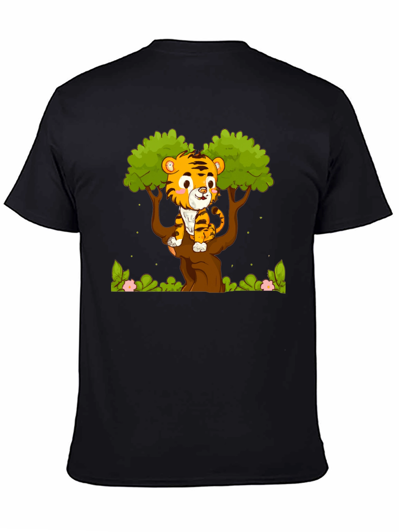 Black Cute Tiger Cub in Tree Graphic T-Shirt view 4