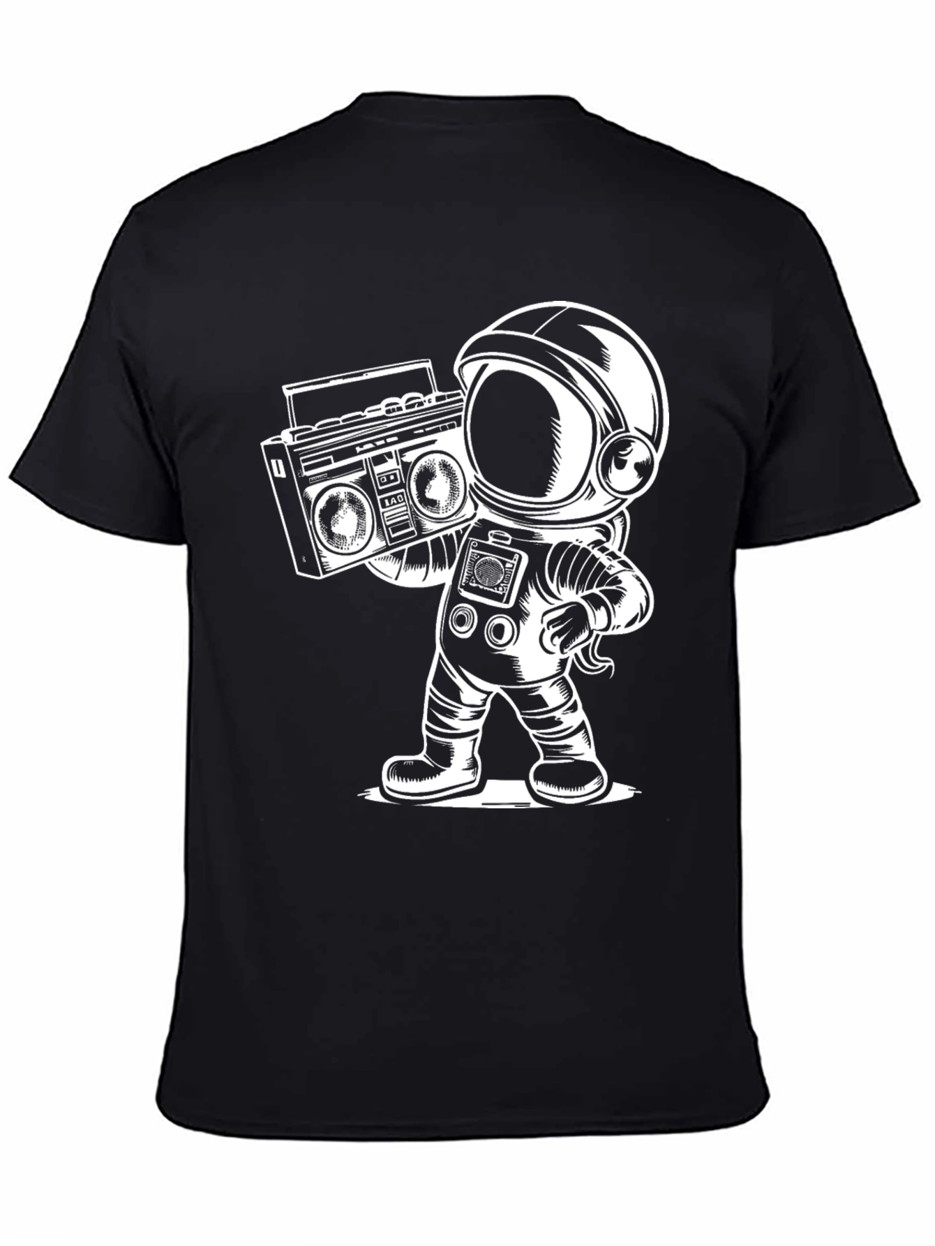Black Retro Astronaut Boombox T-Shirt view 4