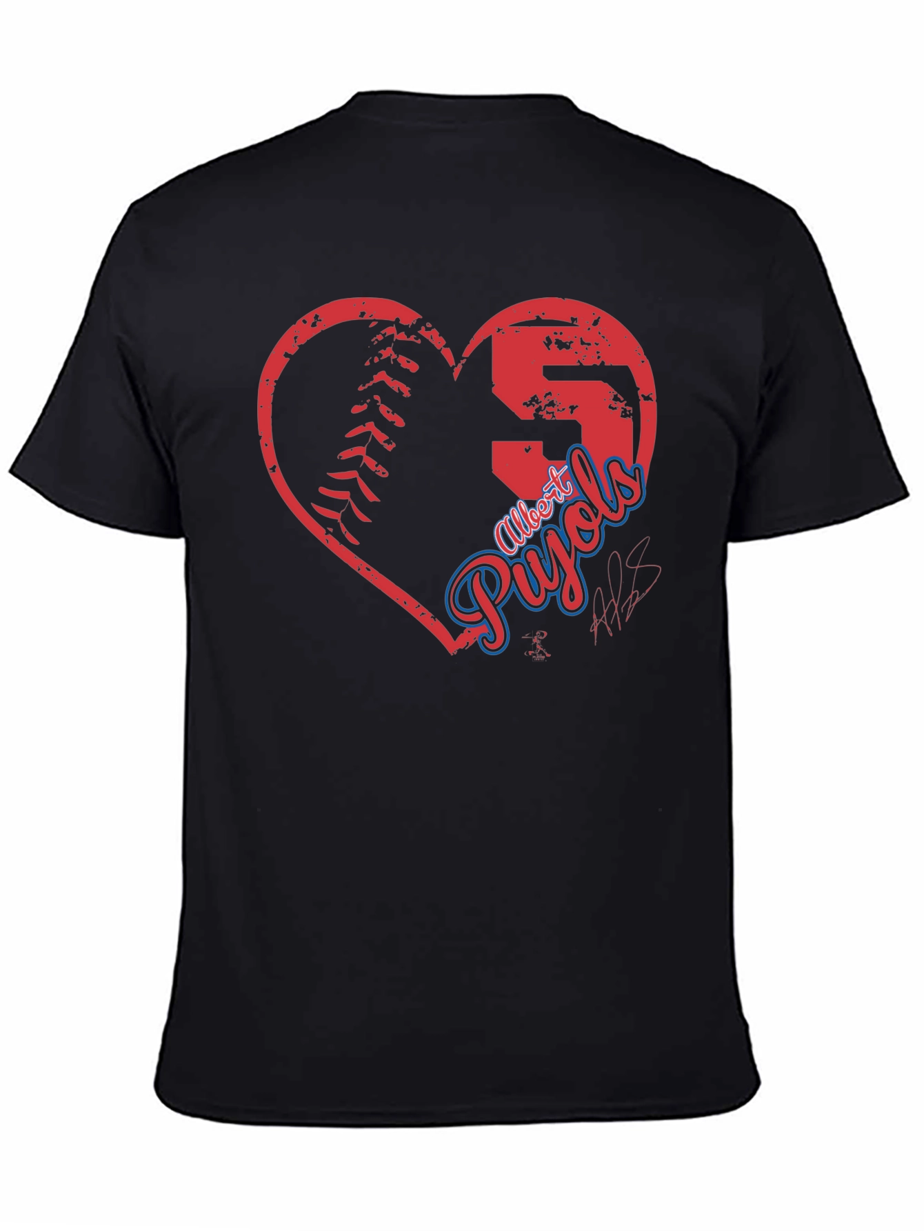 Black Albert Pujols Baseball Heart T-Shirt view 4