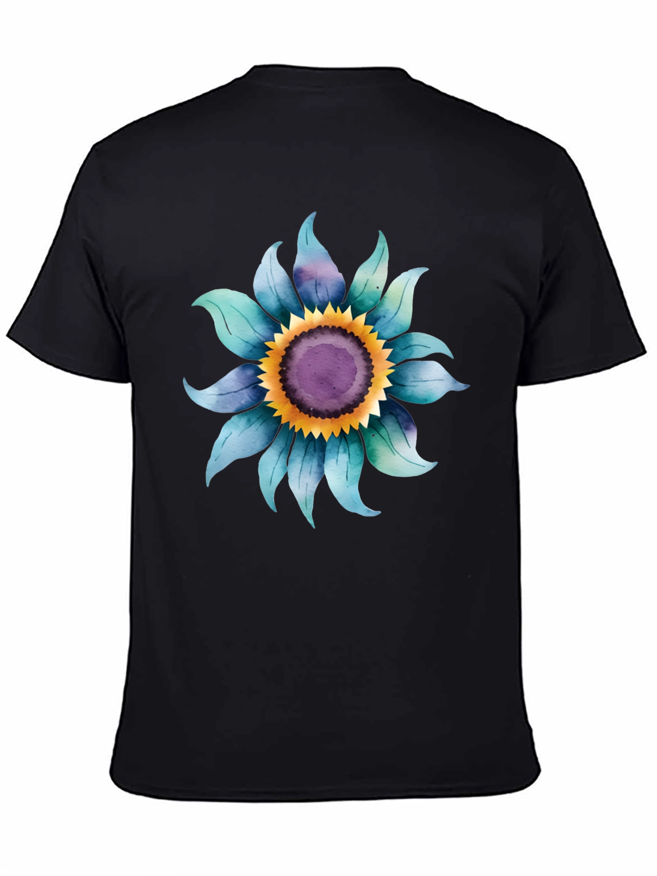 Black Blue Sunflower Graphic Tee - Soft Cotton Blend view 4