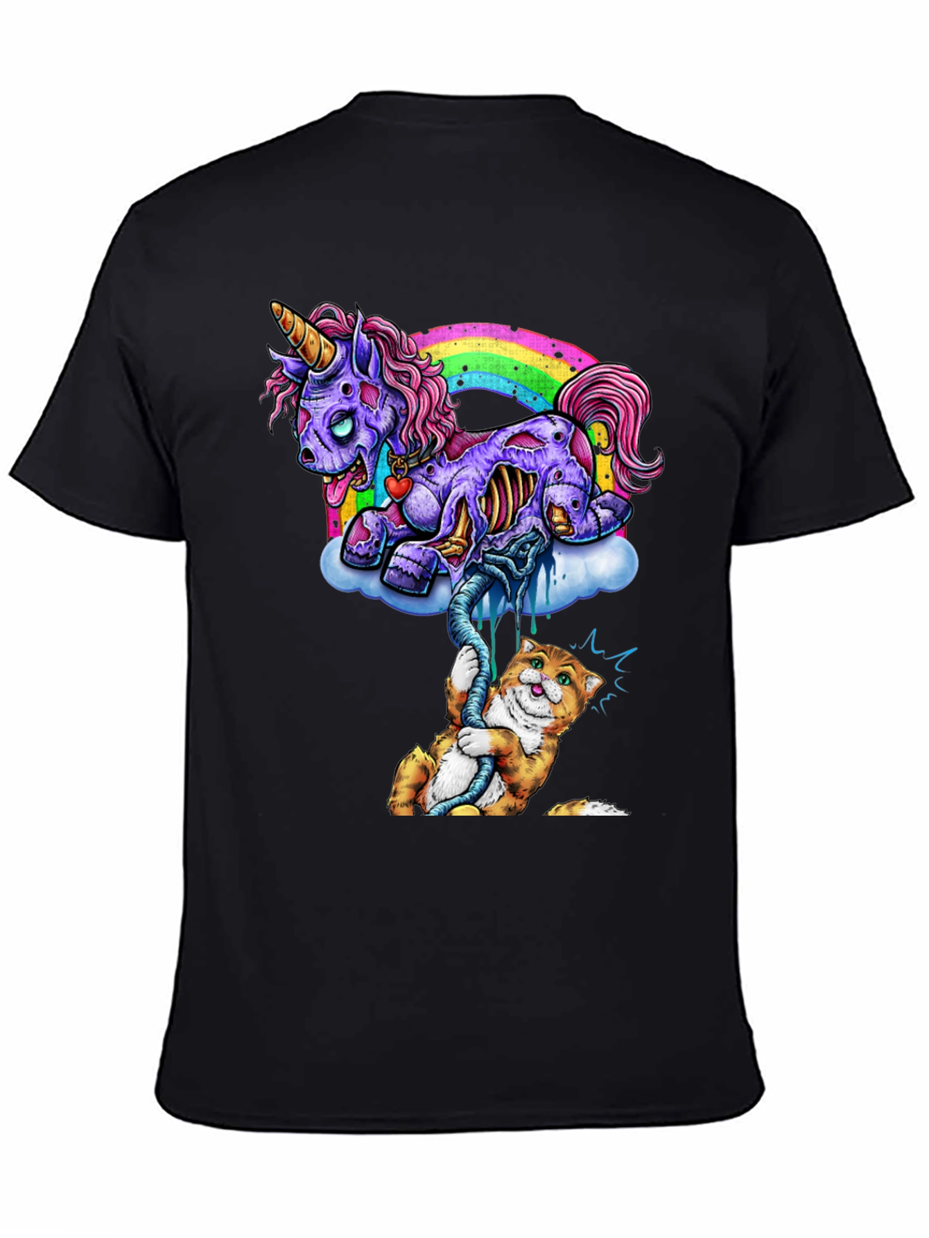 Black Zombie Unicorn & Cat Graphic Tee view 4