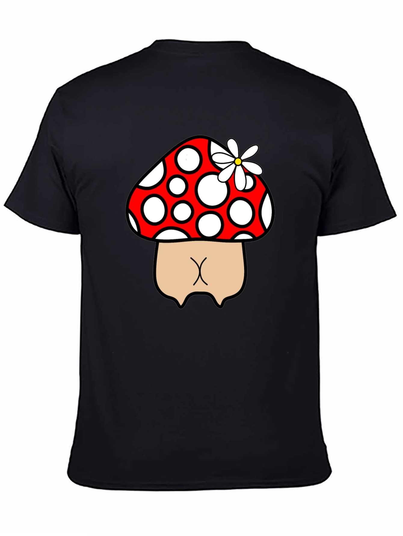 Black Mushroom Butt Funny Graphic Tee - Black view 4