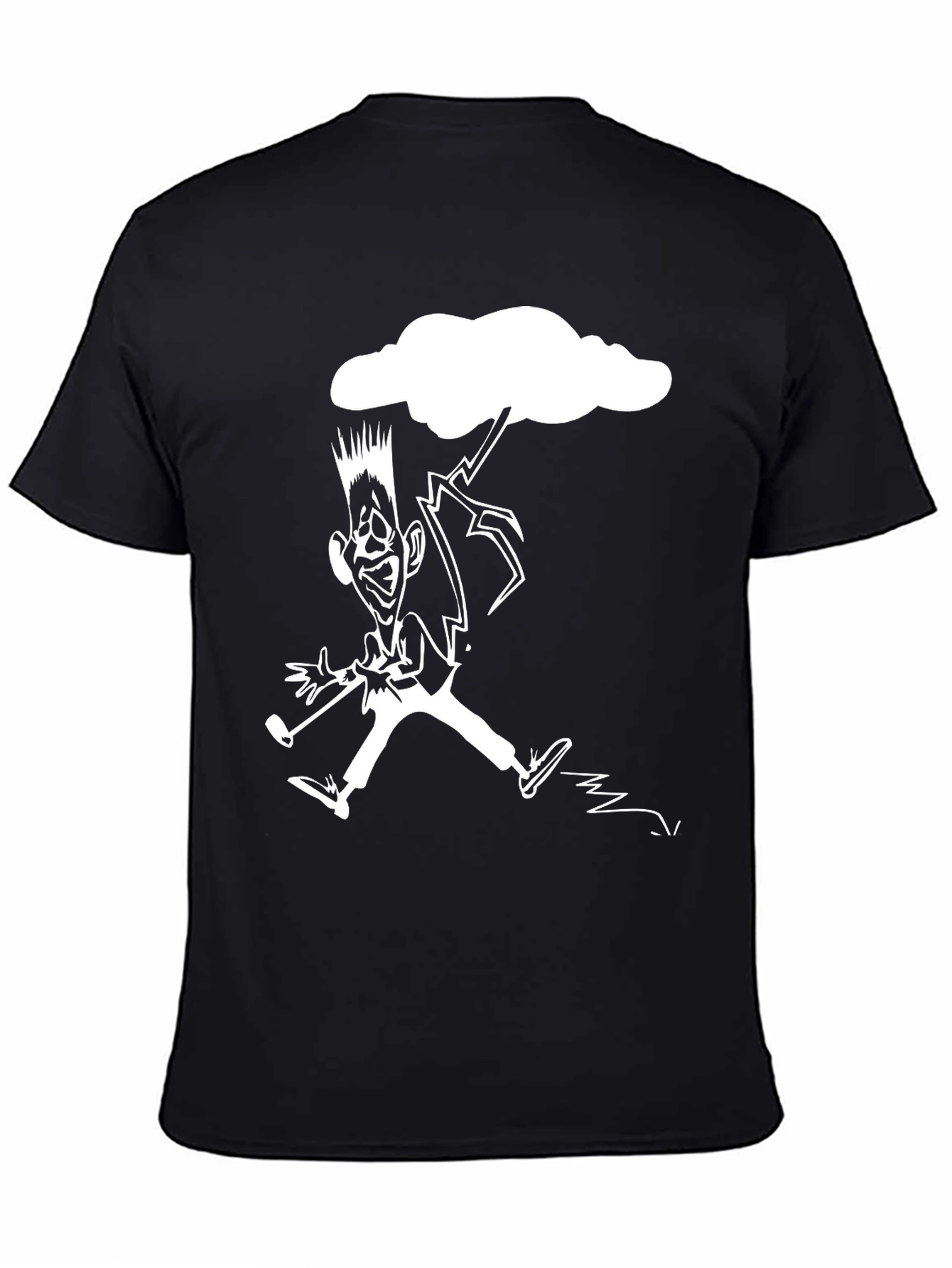 Black Black T-Shirt with Funny Lightning Cartoon view 4