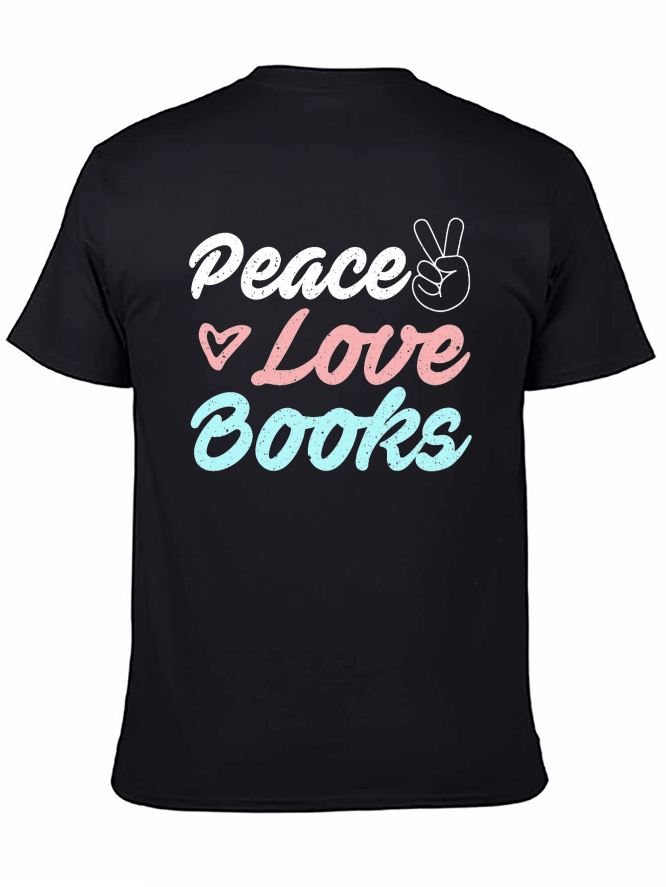 Black Peace Love Books T-Shirt - Unisex Black Tee view 4