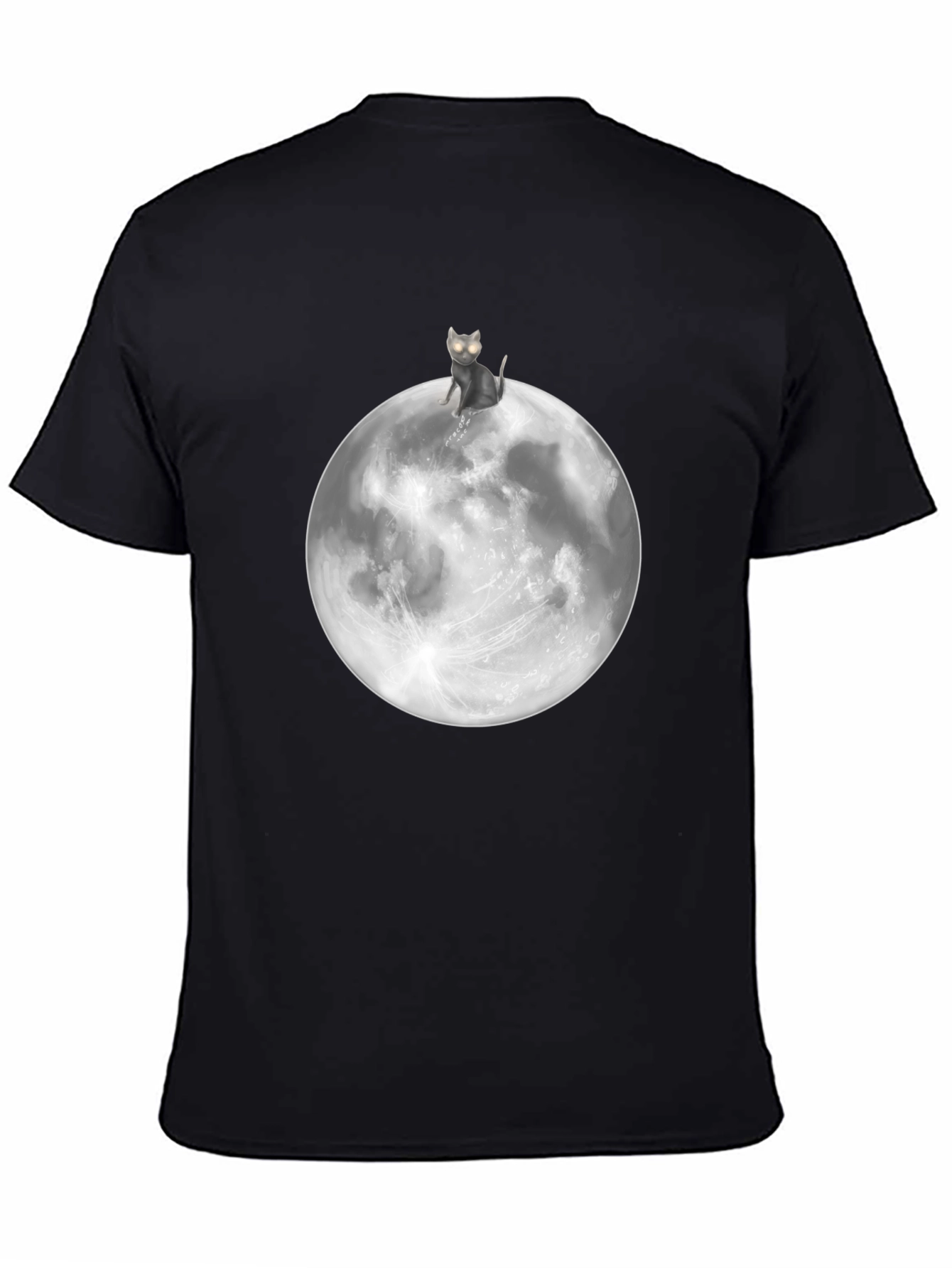 Black Cat On Moon Graphic T-Shirt - Black Cotton Tee view 4