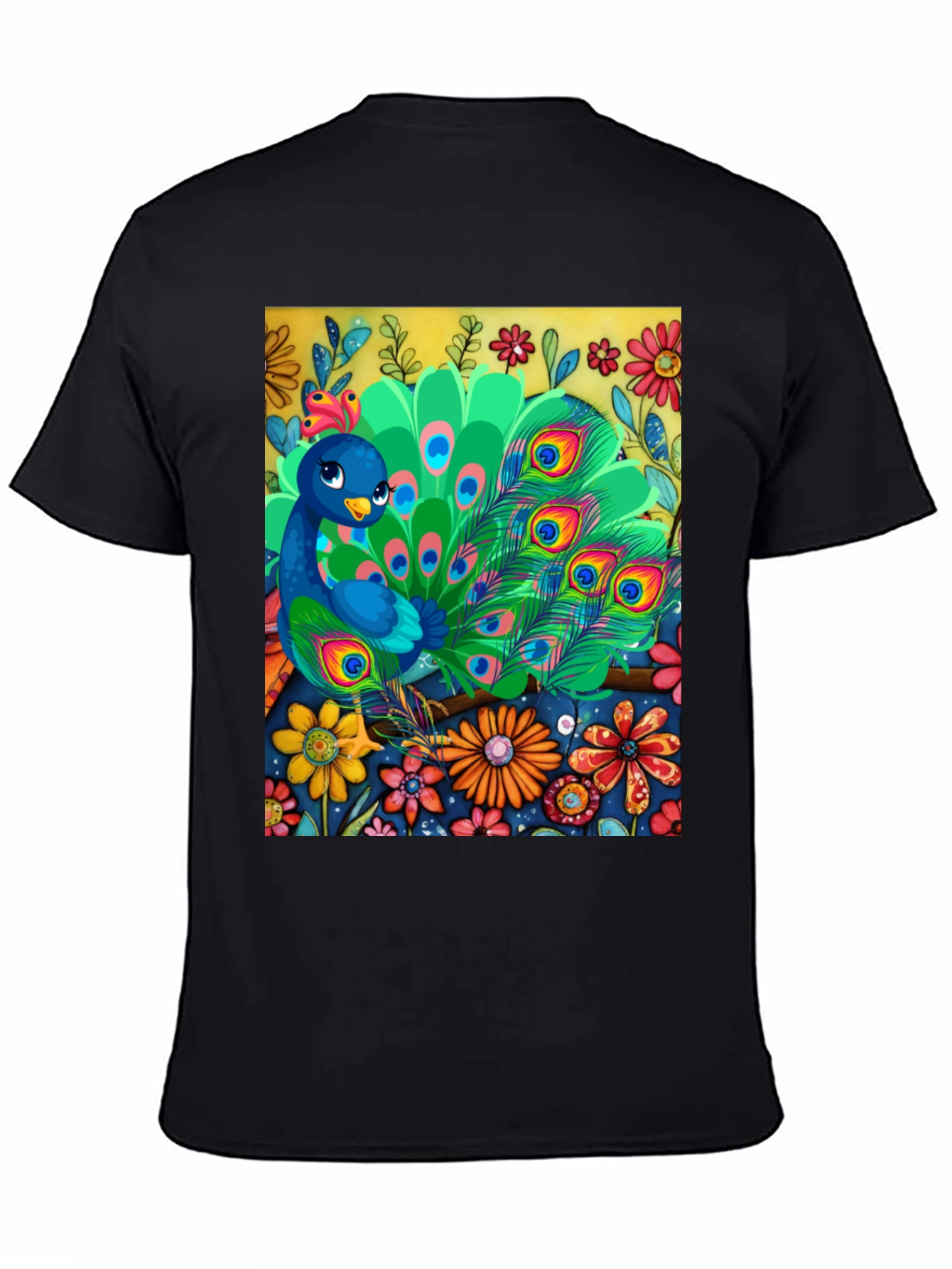 Peacock Floral Graphic Tee - Unique Art Design - 4